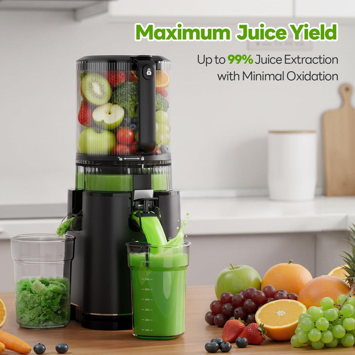 ECOSELF 3-in-1 Juicer Machines, 6.0" Wide Mouth Hopper, Easy to Clean Juice, Sorbet, Nut Milk with 3 Filters | 100oz Large Capacity fit Whole Produce | With Recipe Cold Press Juicer | With Pusher