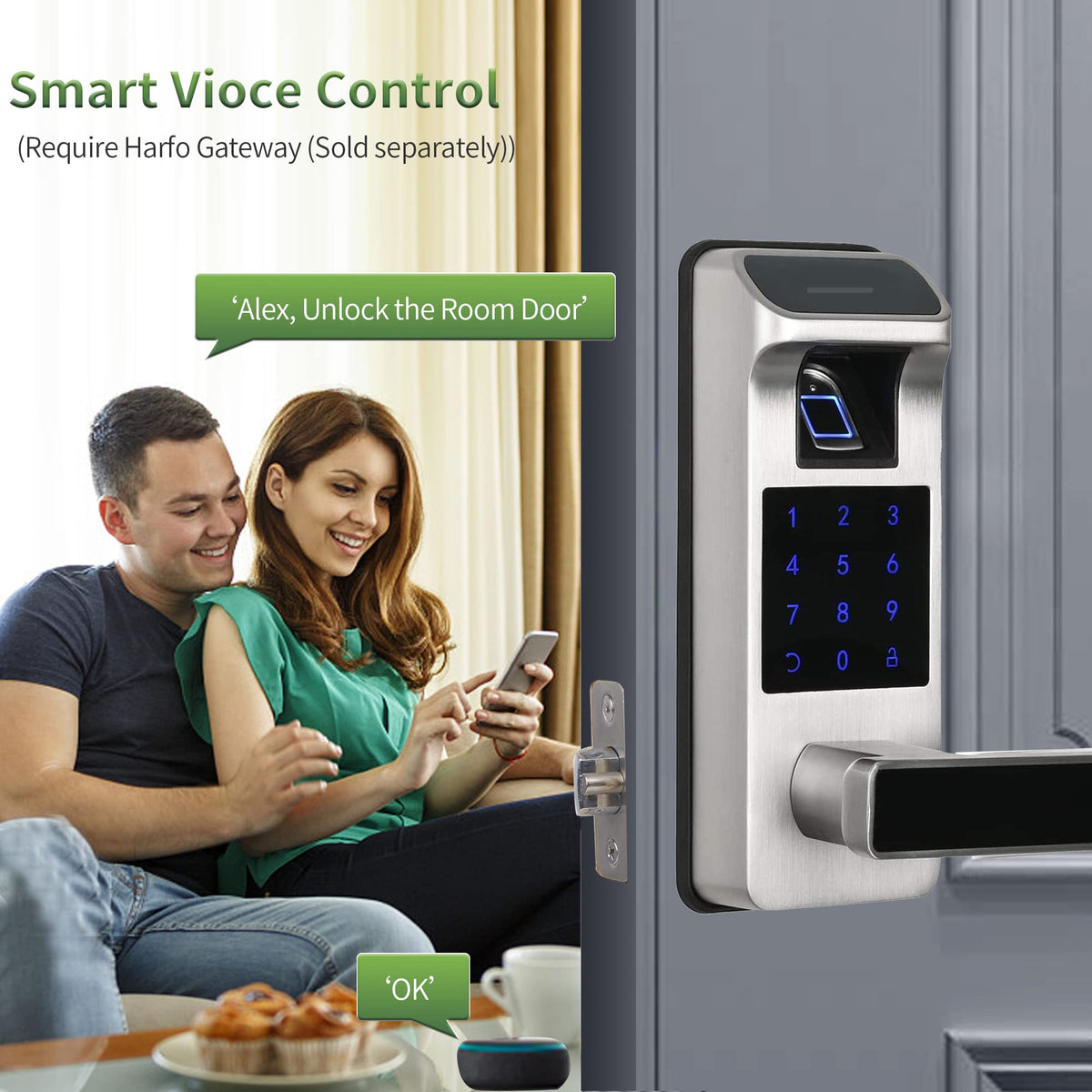 Smart Door Lock, Heavy Duty 5 in 1 Keyless Entry Door Lock, Full App Digital Keypad Lock, Reversible Handle with Fingerprints and Passcodes for Family/Office/Apartment (Satin Nickel)