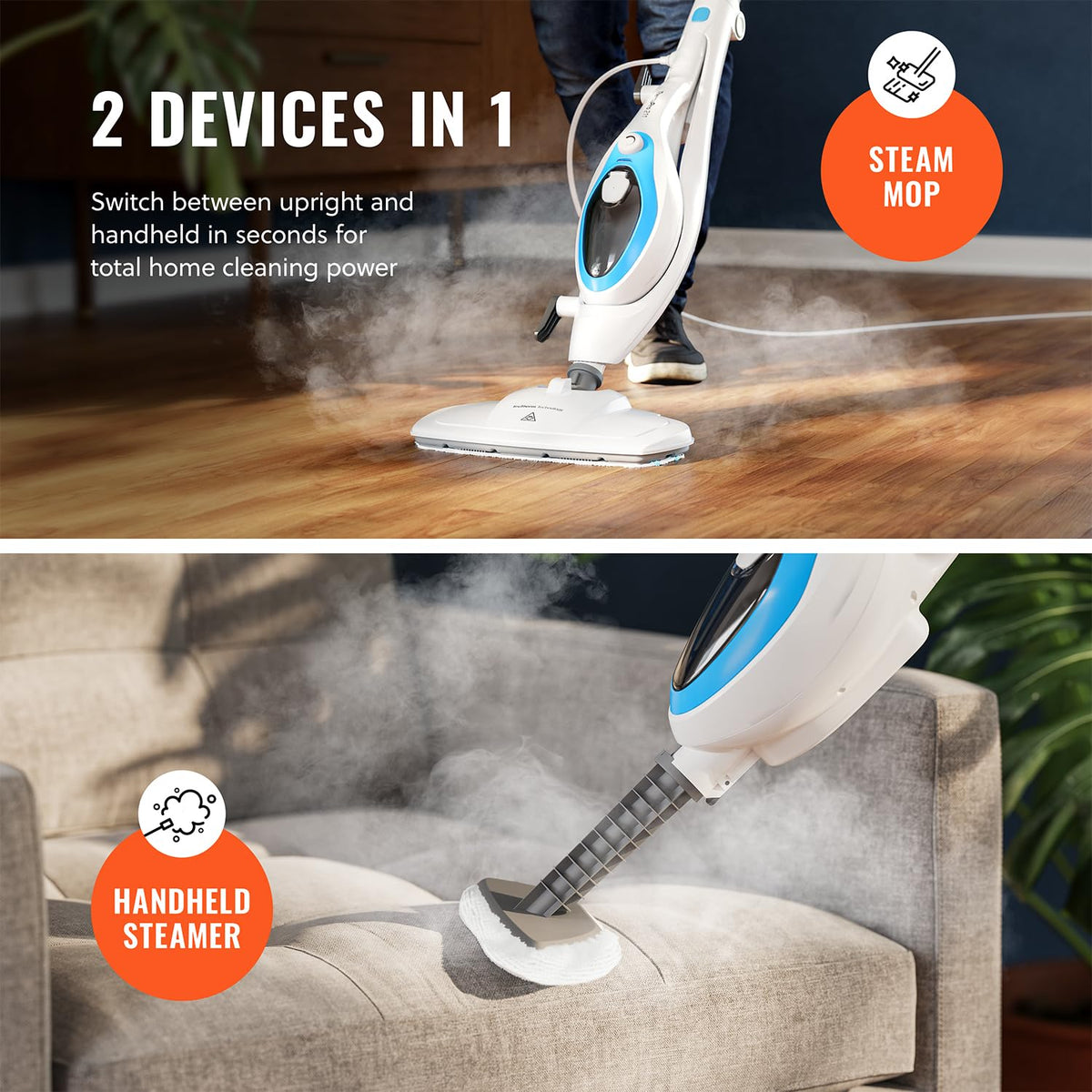 PurSteam 10-in-1 Steam Mop, Floor Steamer with Detachable Handheld Steam Cleaner for Tile, Hardwood Floors