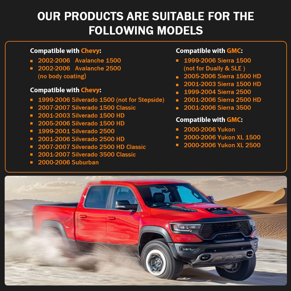PIT66 Fender Flares, Compatible With Chevy Silverado GMC Sierra 1999-2006/Suburban Yukon XL 2000-2006/Avalanche 2002-2006 68.4", 78", 69.2", 96" Bed Smooth Factory Style Wheel Flares Set, 4 PCS