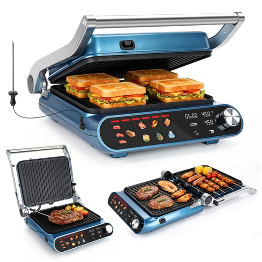 Taylor Swoden 7-in-1 Panini Press Sandwich Maker, Electric Indoor Grill 1500W, LED Touch Panel, Removable Non-Stick Plates & Drip Tray, Independent Temperature Control, 7 Modes, Opens 180 Degrees