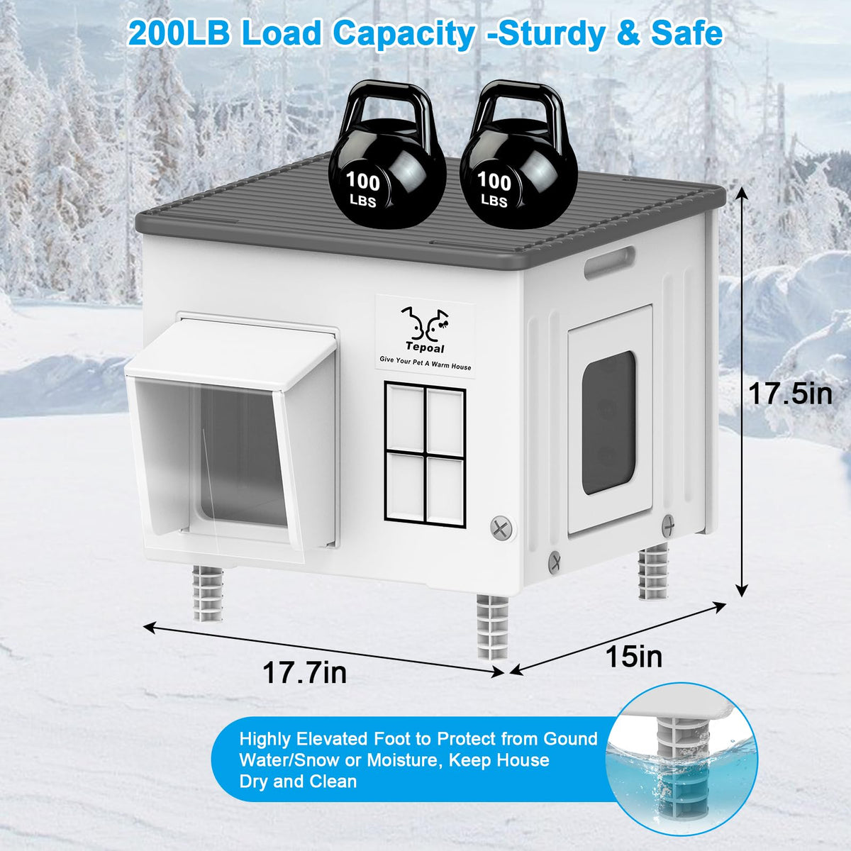 Indestructible Heated Cat House for Outside Winter, Heated Outdoor Cat House Weatherproof with Escape Door, Waterproof & Insulated Outdoor Cat Shelter for Feral Stray Cat Kitty. 17.7"x15"x17.5"