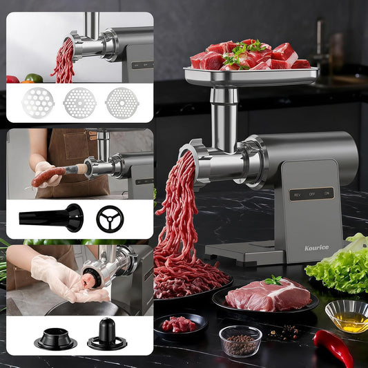 Electric Meat Grinder for Home Use, 2800W Peak Power, Heavy Duty Metal Body with Auto-Reverse, 2 Blades & 3 Grinding Plates, Sausage Stuffer & Kibbeh Kit, Easy Clean