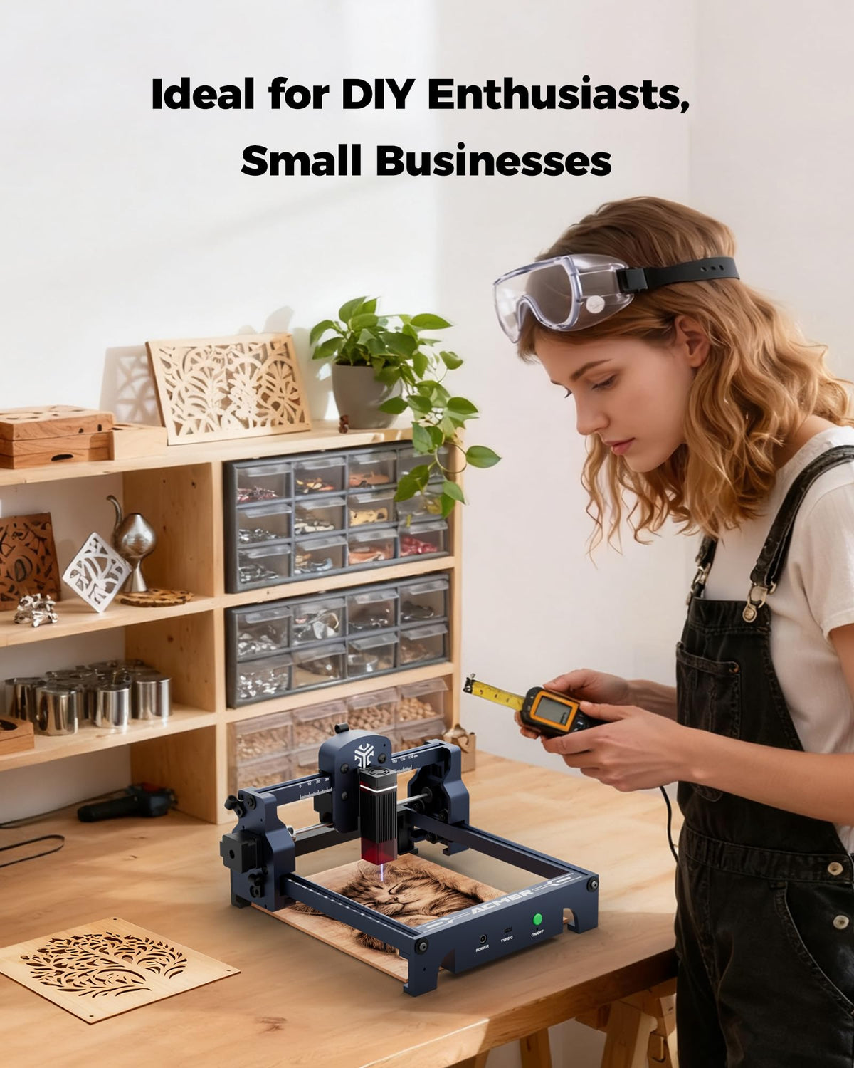 ACMER S1 Laser Engraver Machine, 2500mW Lazer Cutter for Wood and Acrylic 130 x 130mm Working Area, Compact Desktop Design, Detailed Results for DIY Crafts and Small Projects