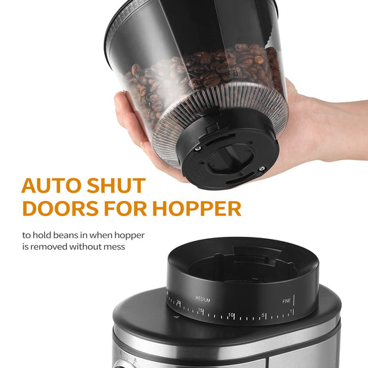 Ollygrin Burr Coffee Grinder, Electric Conical Coffee Bean Grinder With 30 Adjustable Grind Settings For 2-12 Cups, Sliver & Black