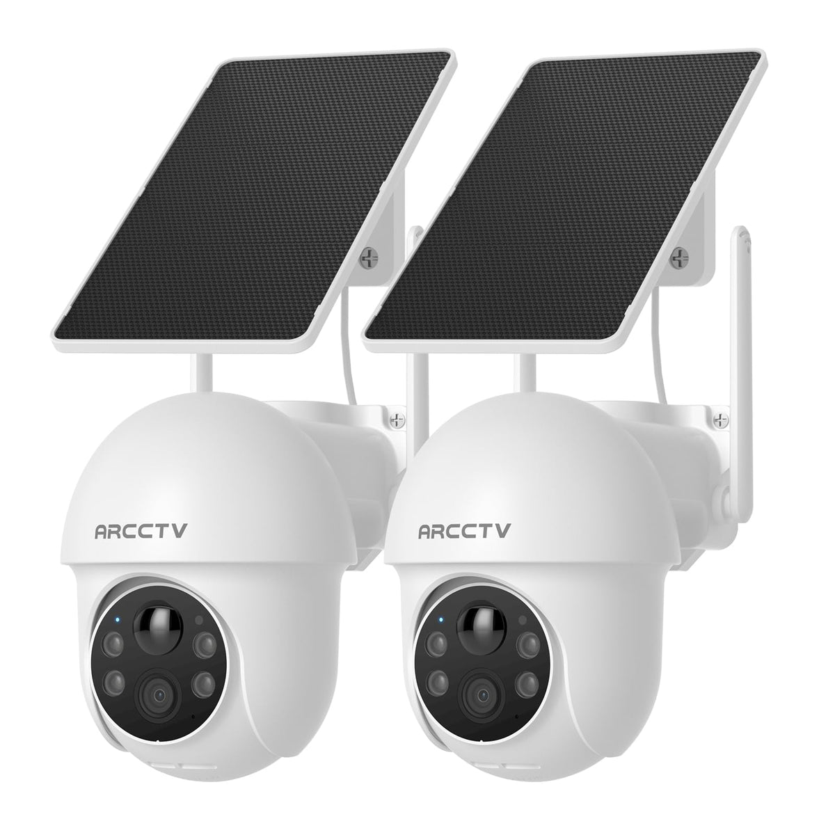 ARCCTV Solar Security Cameras Wireless Outdoor, 2 Pack 4MP 2.5K HD, 360° View, 2.4G/5G Dual Band WiFi, Battery Powered, Night Vision with Spotlight, 2-Way Audio, PIR Motion Sensor