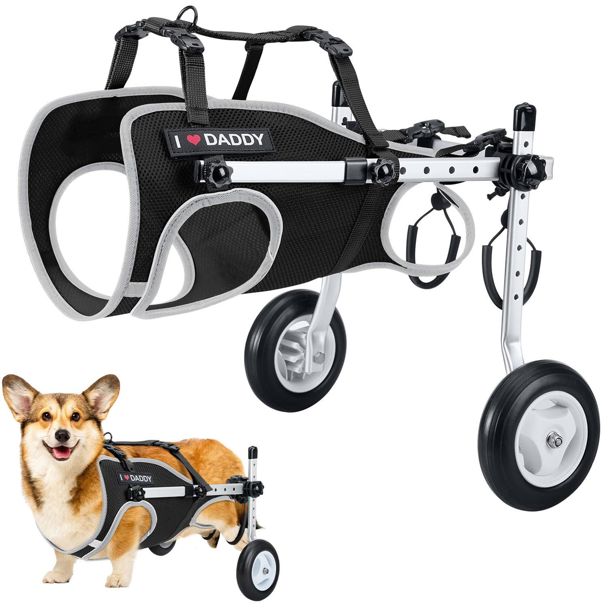 Nasjac Dog Wheelchair for Back Legs - Lightweight Portable Wheel Chair Adjustable Pet Wheel Cart with Reflective Stripes for Senior, Arthritis, Paralyzed, Injured, or Disabled Dogs