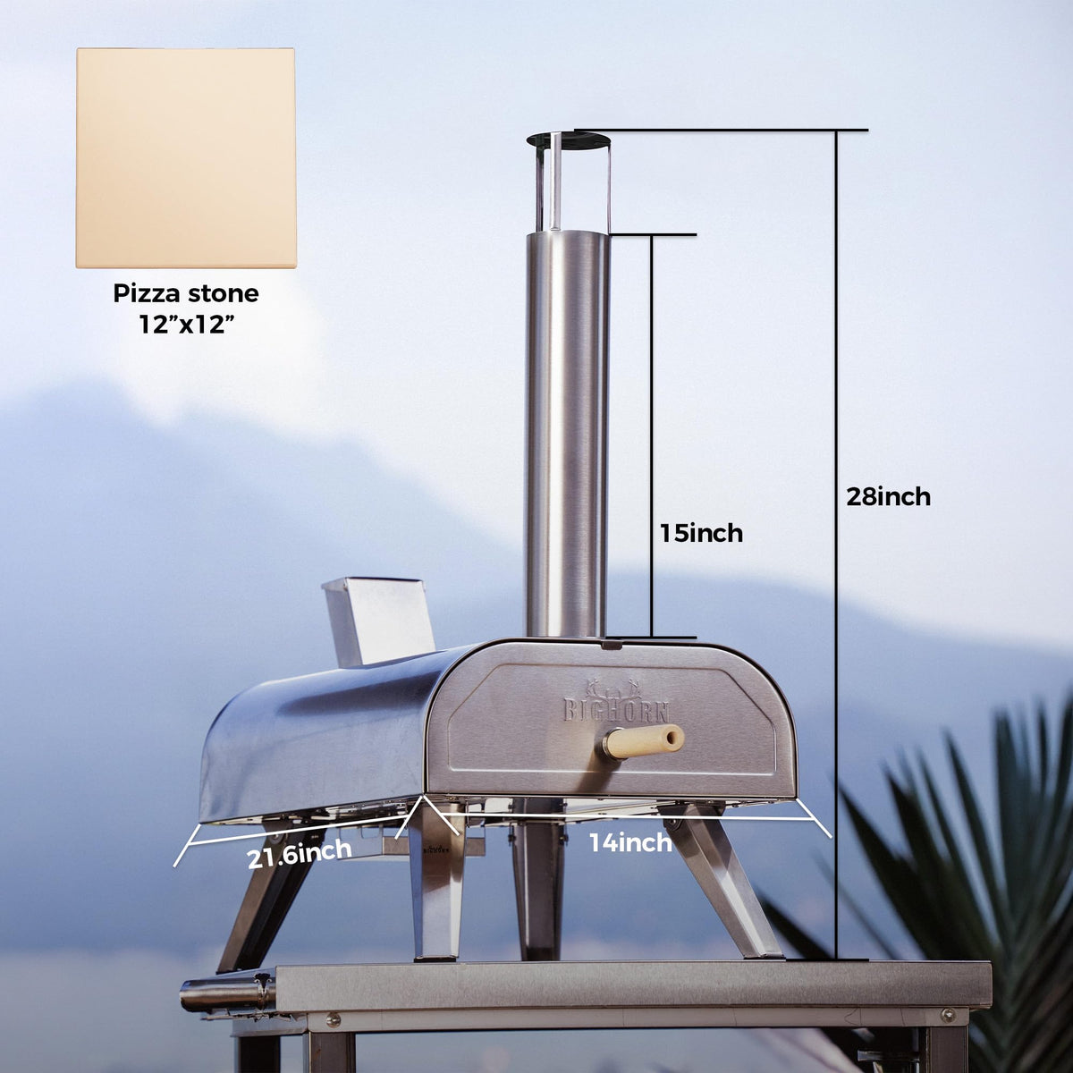 BIG HORN 12" Outdoor Pizza Oven, 1110°F, Wood Pellet, Gas & Electric Gas & Electric Burners Sold Separately — Wood for authentic flavor, gas for quick cooking, or electric for convenient cooking