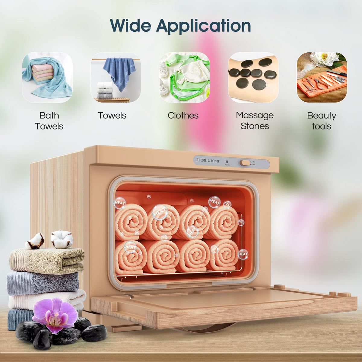 Towel Warmer Cabinet, 8L Hot Spa Small Towel Warmer Heating Use for Facial Spa, Hair Beauty, Salon Equipment and Home - Wood-like