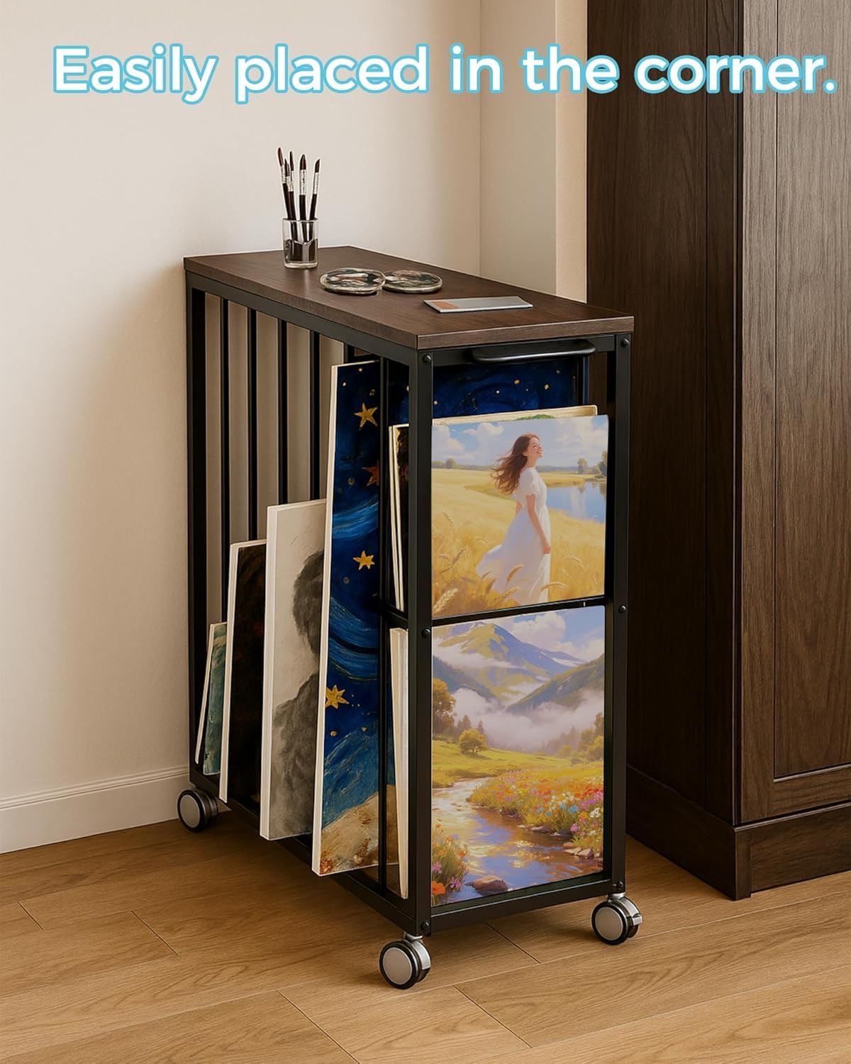 Art Storage Rack, Drying Painting Canvas Rack with Wheels, Rolling Art Print Display Rack with Handle, Art Storage Display Stands for Classroom, Art Studios and Schools