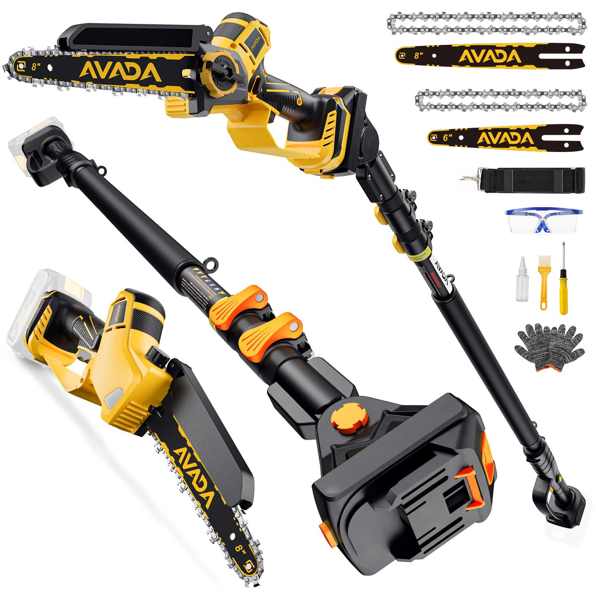 2-IN-1 Cordless 8-Inch Pole Saw & Chainsaw for DeWALT 20V MAX Battery - 1200W Brushless Motor, Total Reach of Max 15.9 FT, Lightweight, 8"&6"Electric Pole Saws for Tree Trimming Pruning (Tool Only)