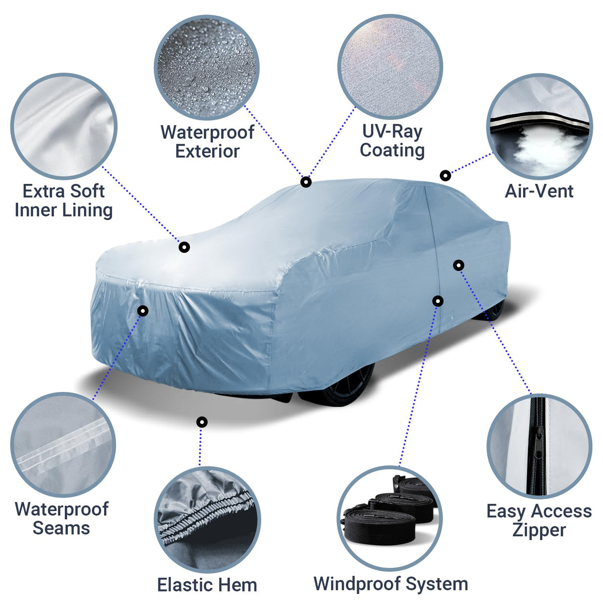 iCarCover Custom Fit [1964-1968 Ford Mustang] Premium Car Cover Waterproof All Weather Automobiles Hail UV Sun Rain Snow Dust Protection Full Exterior Covers for Outdoor Indoor (Sky Gray)