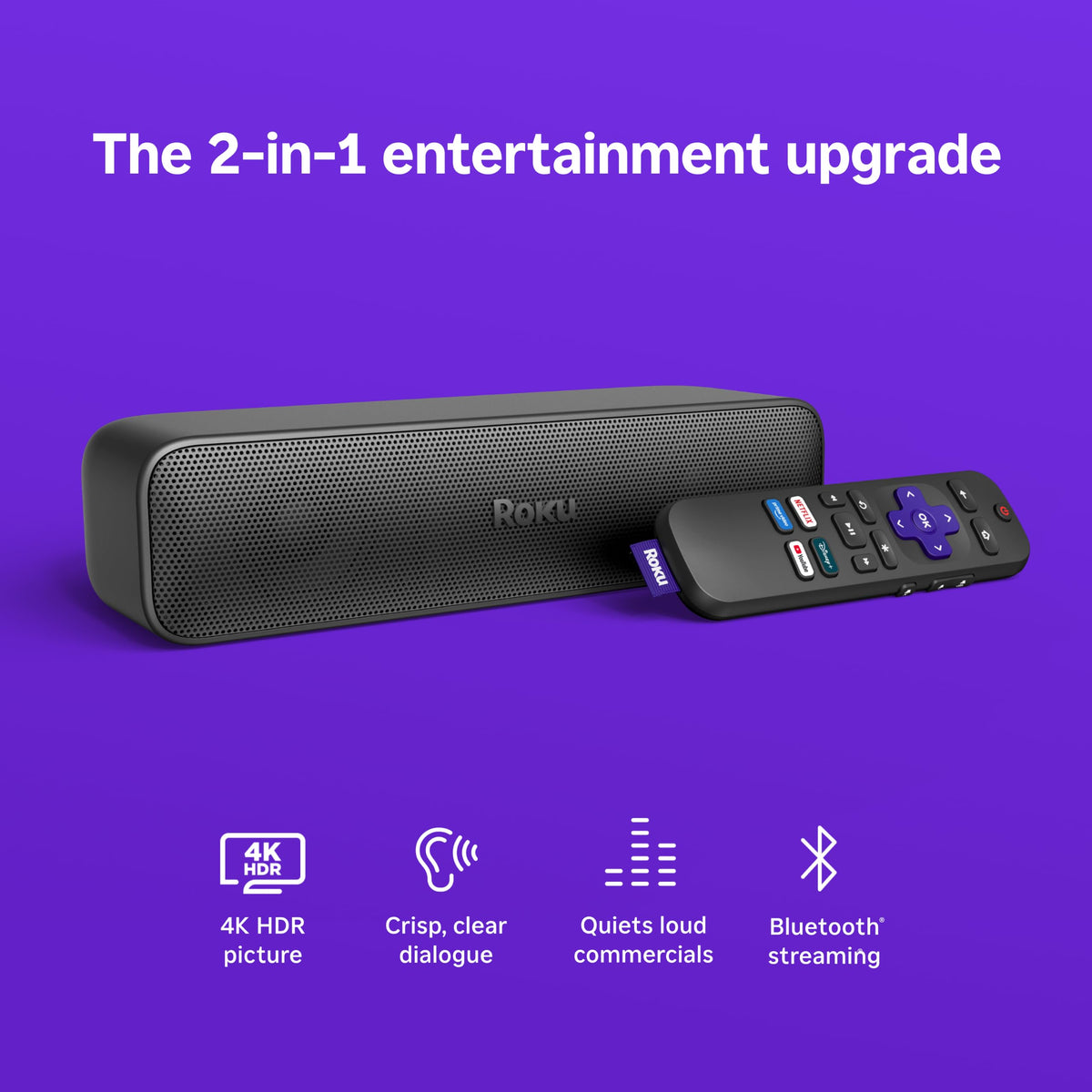 Roku Streambar SE, 4K Soundbar with Built-in Streaming Device TV Soundbar with Built-in 4K/HD/HDR Streaming & Front Facing Speakers - Included Remote Control