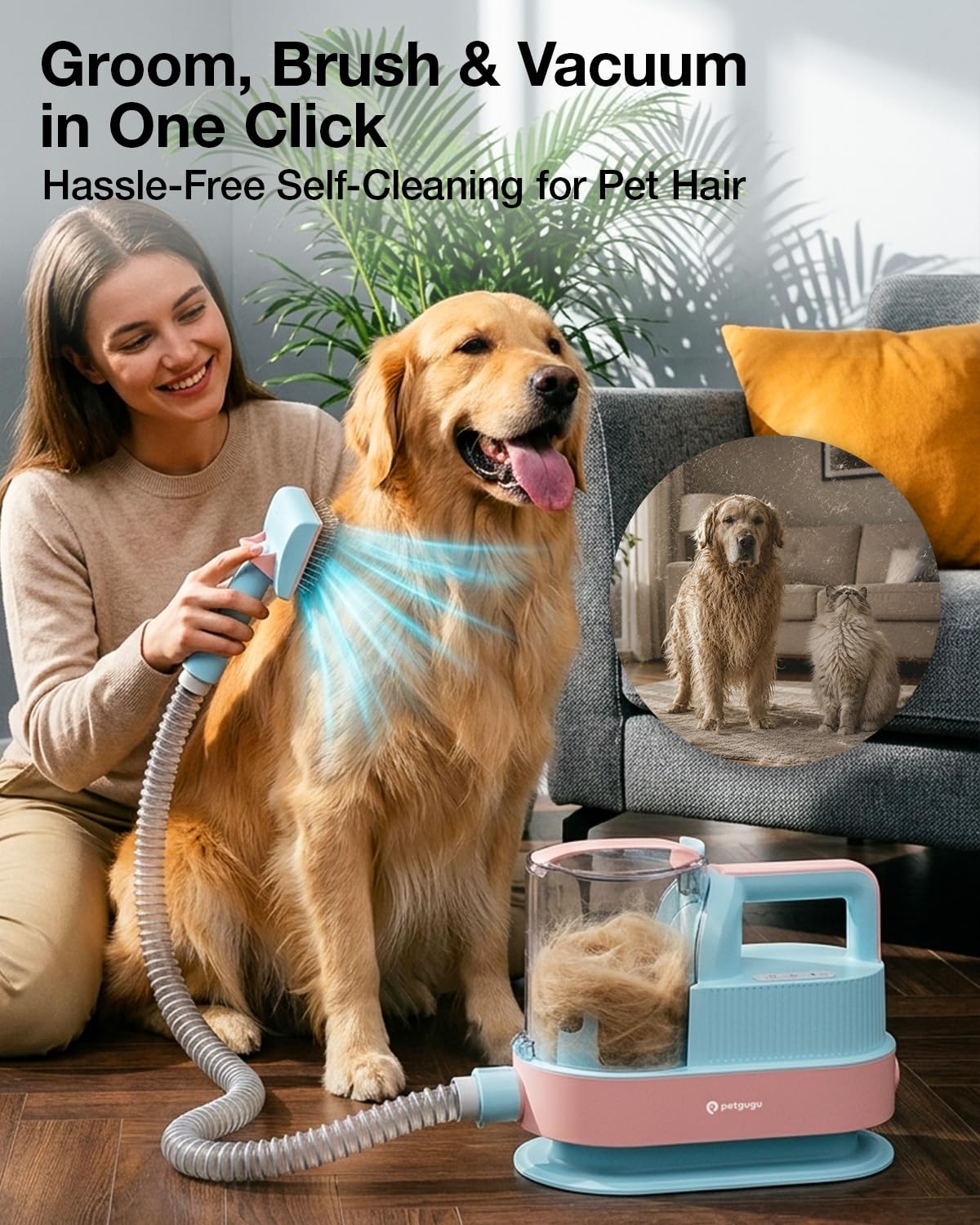 PETGUGU 11-in-1 Dog Grooming Vacuum & Dryer for Shedding/Grooming/Trimming Vacuum & Blower & Metal Blade Pet Clippers 13000Pa Suction 2.5L Dust Cup 45dB Low Noise, Storage Bag