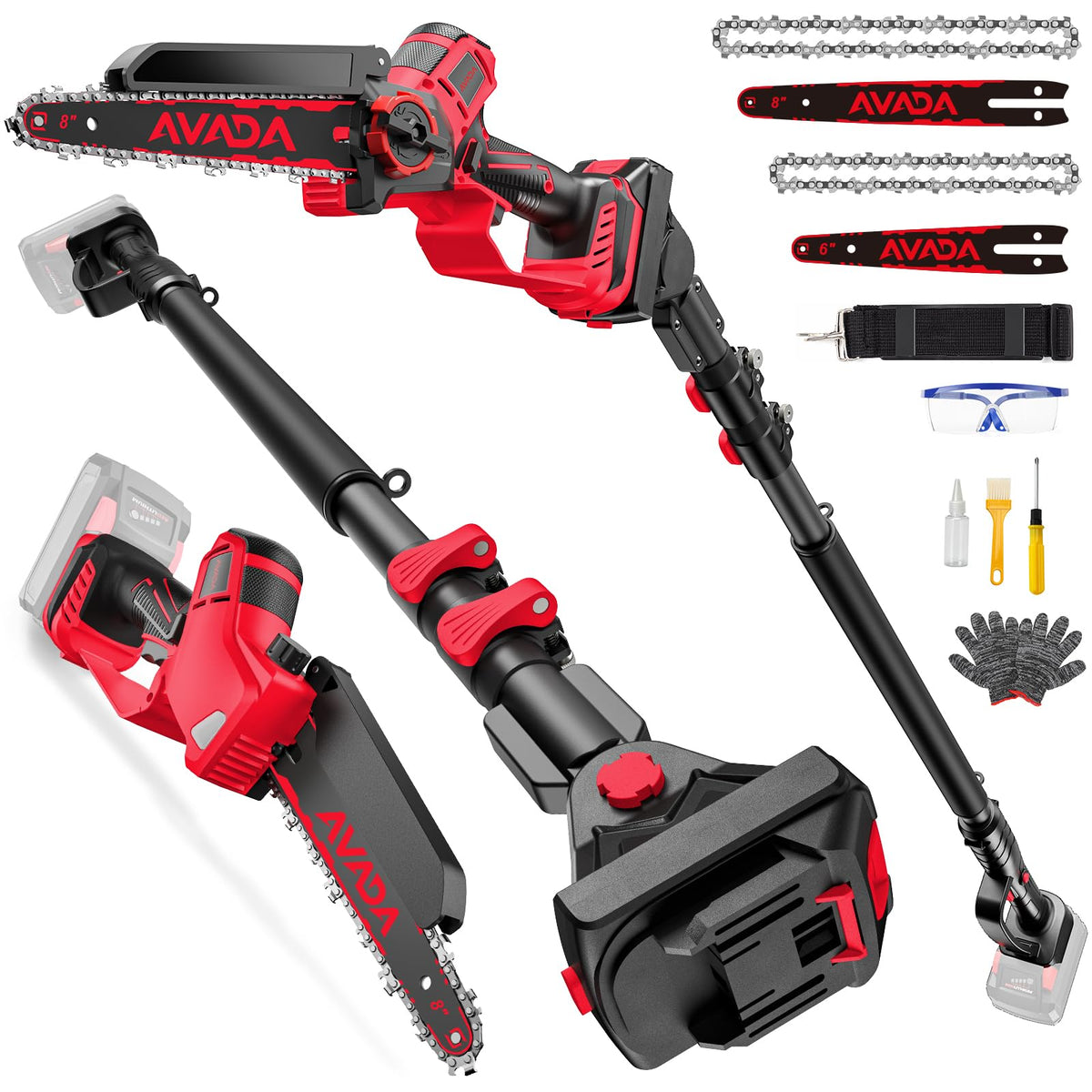 2-IN-1 Cordless 8-Inch Pole Saw & Chainsaw for Milwaukee M18 Battery - 1200W Brushless Motor, Total Reach of Max 15.9 FT, Lightweight, 8"&6"Electric Pole Saws for Tree Trimming Pruning (Tool Only)