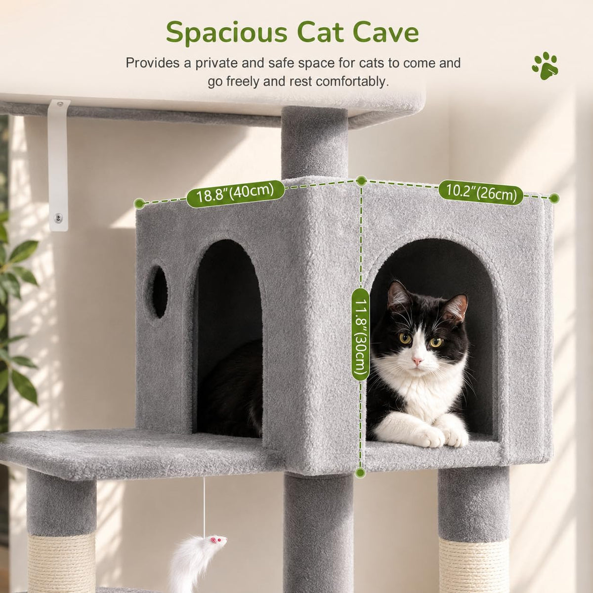 Globlazer Cat Tree Tower with Scratching Post for Indoor Cats, F53 53in Space-Saving Multi-Level Climbing Tower with Large Hammock, Spacious Cat Condo House, Padded Top Perch, Light Grey