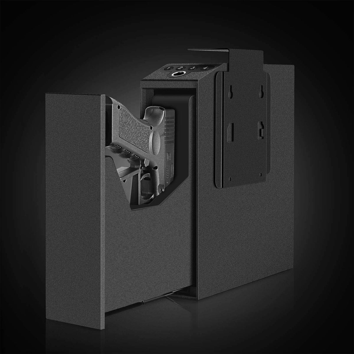 Biometric Slider Handgun Gun Safe for Nightstand, Desk, Bed Side, Truck 12.5lbs heavy duty, Auto sliding door fingerprint hand gun safe for Pistols, Triple entry modes: fingerprint, PIN code & key