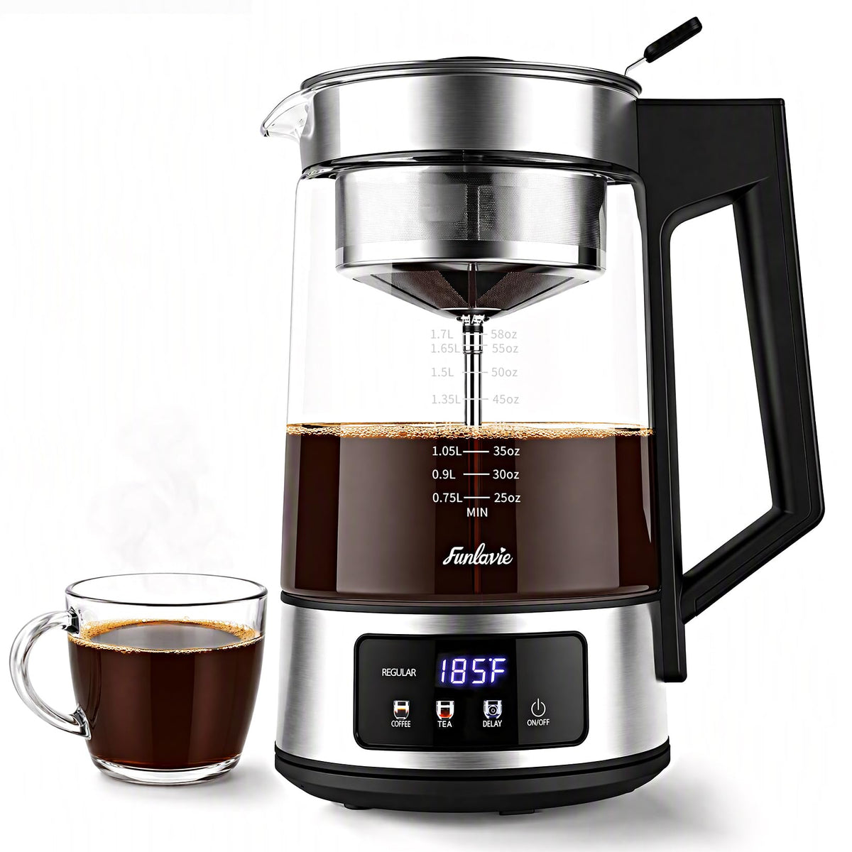 12-Cup Electric Percolator Coffee Pot, 3 Brew Strength Settings 24-Hour Delay Brew, One-Touch Brewing Coffee Maker with BPA-Free Borosilicate Glass Carafe, Auto Keep Warm