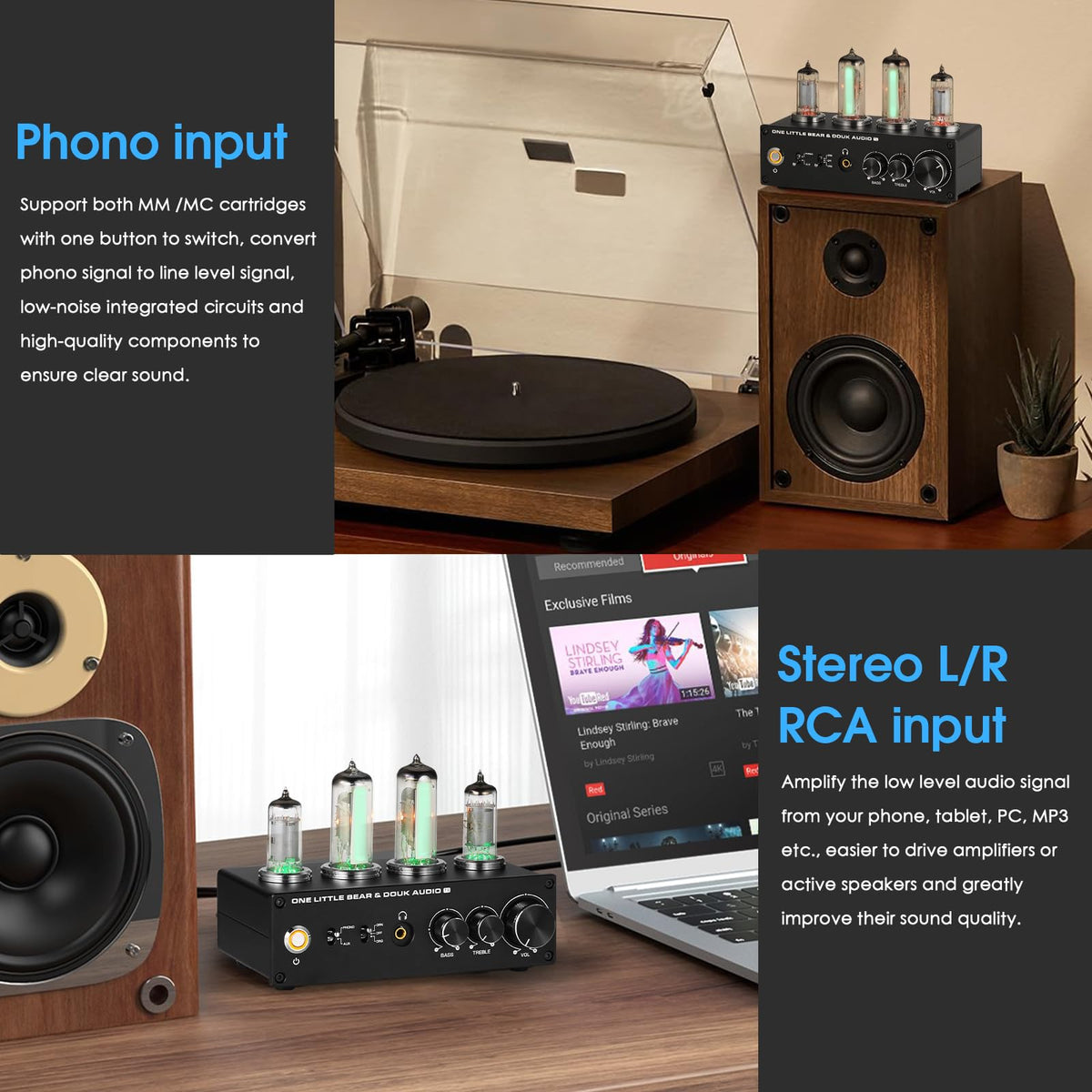 Douk Audio T9 Vacuum Tube Phono Preamp Stereo Turntable Preamplifier with Headphone Output and Treble Bass Control for MM/MC Record Player, Home Hi-Fi Audio, Amplifier, Speaker