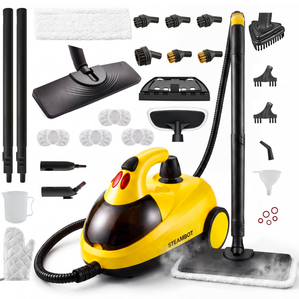 STEAMBOT® Heavy Duty Steam Cleaner for Home, 2L Tank Extended 20.3 ft Reach Multipurpose 28 Accessories, Safety Lock, Chemical-free Steamer for Cleaning for Kitchen, Grout, Tile, Window and Car