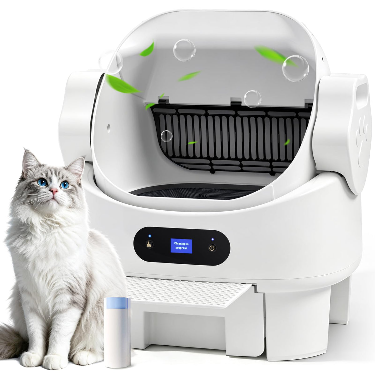 Self Cleaning Open Top Automatic Multiple Cat Litter Box, White Multi-Sensor Safety, Ultra-Quiet, Large Waste Bin, Easy Setup, Easy Clean, for Multi-Cat Homes