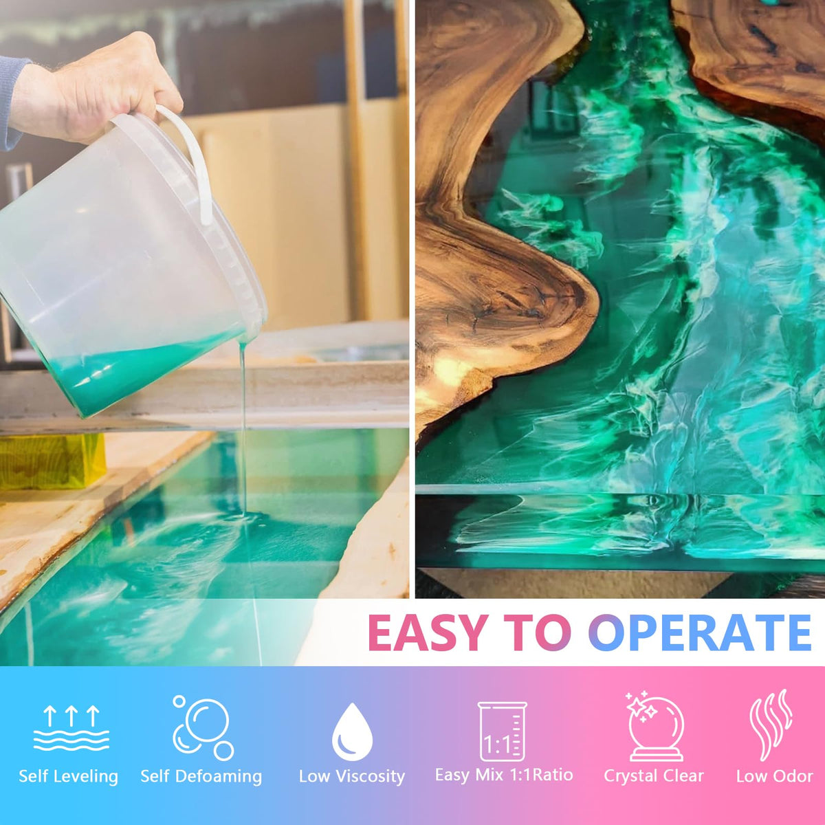 KISREL Epoxy Resin Kit 2 Gallon, Crystal Clear No Yellowing No Bubble Resin Casting Resin for Art Crafts, Jewelry Making, Wood & Resin Molds, Easy to Mix, Self-leveling