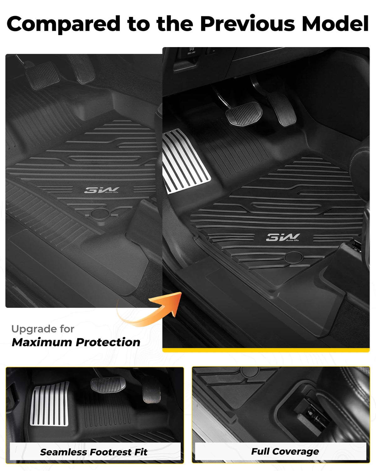 3W Floor Mats (with Metal Pedals) for Ford F-150 2015-2026 SuperCrew F150 Lightning 2022-2025 SuperCrew(w/o Fold Flat Storage), TPE All Weather Custom Fit, 3PCS | Heavy Duty, Easy Clean - Black