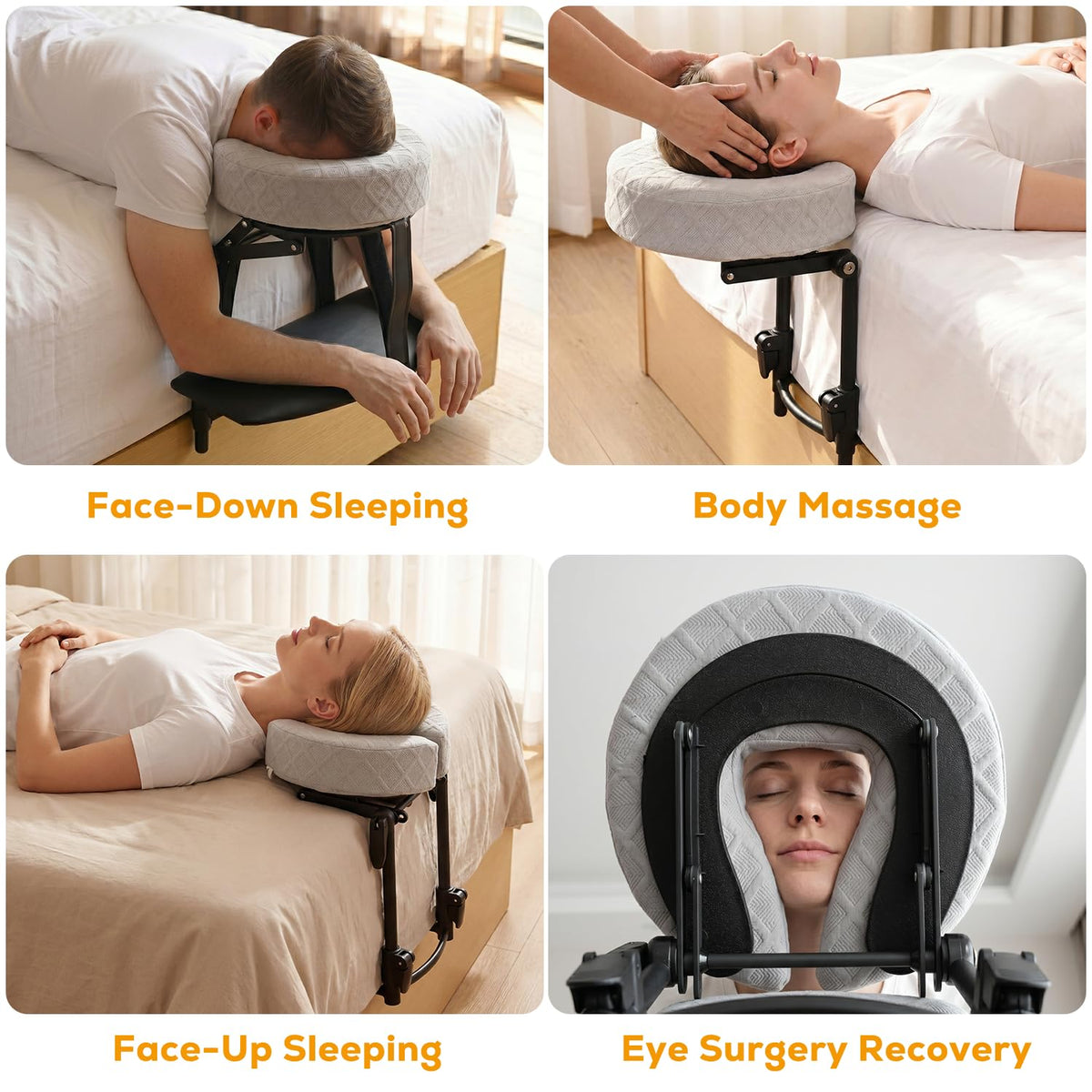 Massage Headrest for Bed, Adjustable Bed Face Cradle Holder with Armrest Fits 6"-17" Mattresses, Adjustable Height & Angle, Comfortable Face-Down Support, Quick Tool-Free Setup, Foldable Design