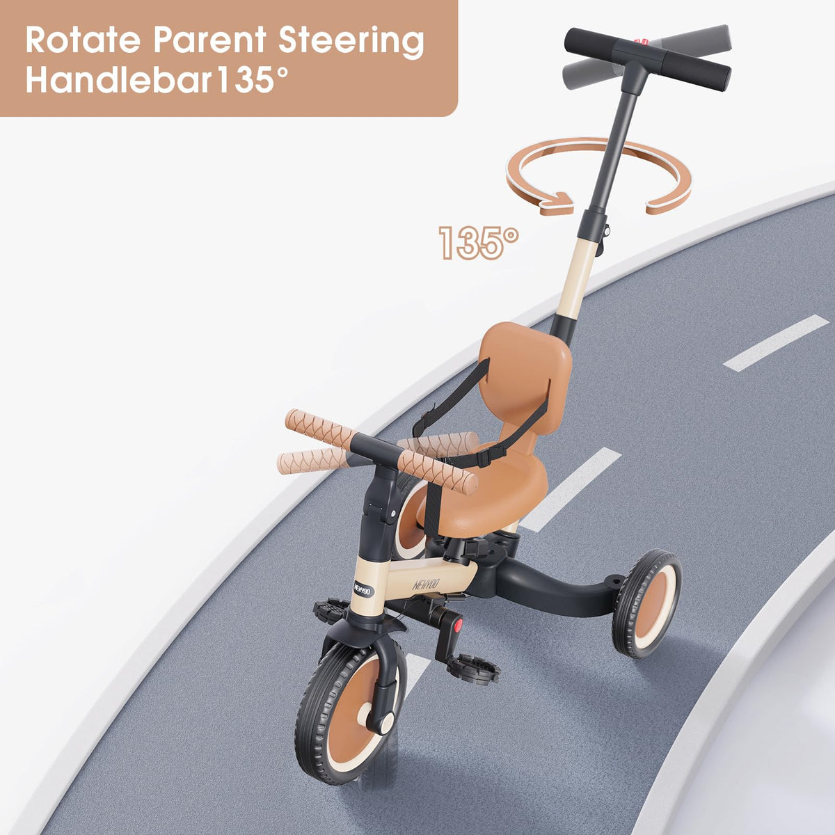 newyoo TR007 5-in-1 Tricycle for Toddlers 1-3, Toddler Bike, Birthday Gift Toddler Trike with Push Handle Lets Parents Steer and Converts to Balance Bike, Fun Outdoor Toy for Boys and Girls, Khaki