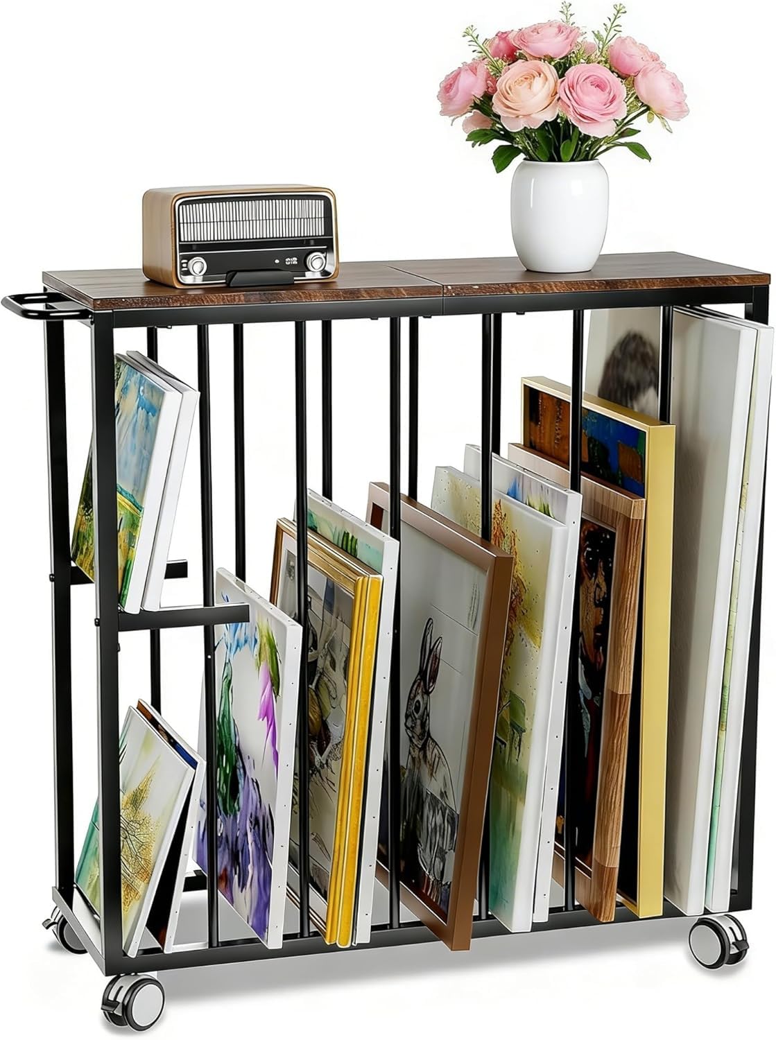 Art Storage Rack, Drying Painting Canvas Rack with Wheels, Rolling Art Print Display Rack with Handle, Art Storage Display Stands for Classroom, Art Studios and Schools