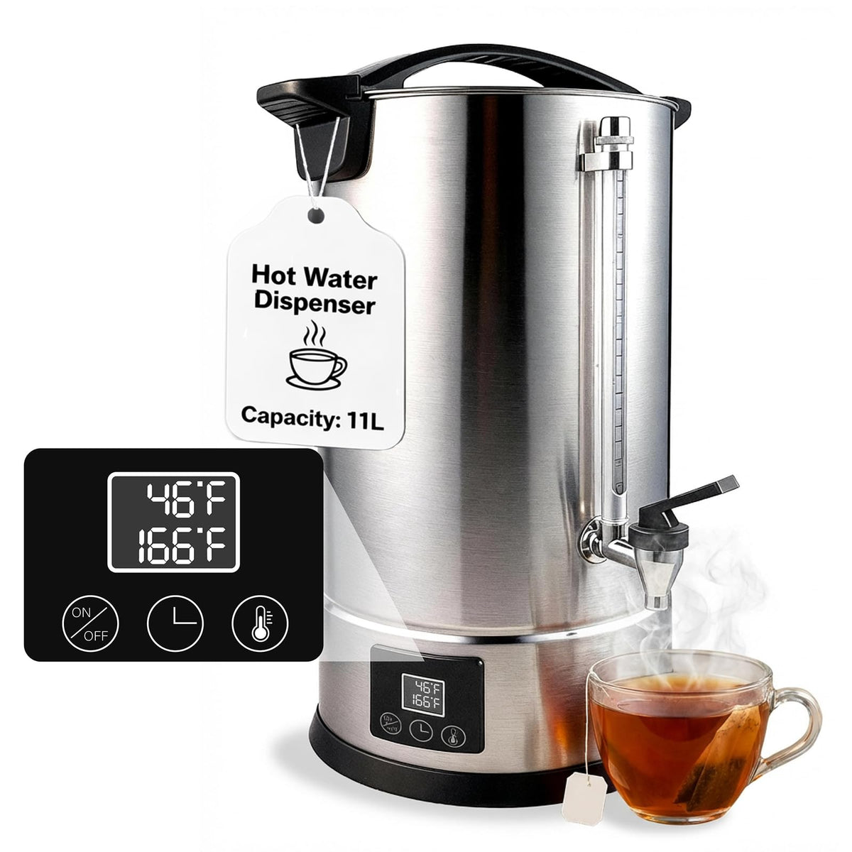 11L (45 Cups) Hot Water Dispenser Urn, Commercial Hot Water Boiler 304 steel tank, digital temp control, keep-warm, boil-dry protection, for tea, coffee, formula, restaurant, hotel and events