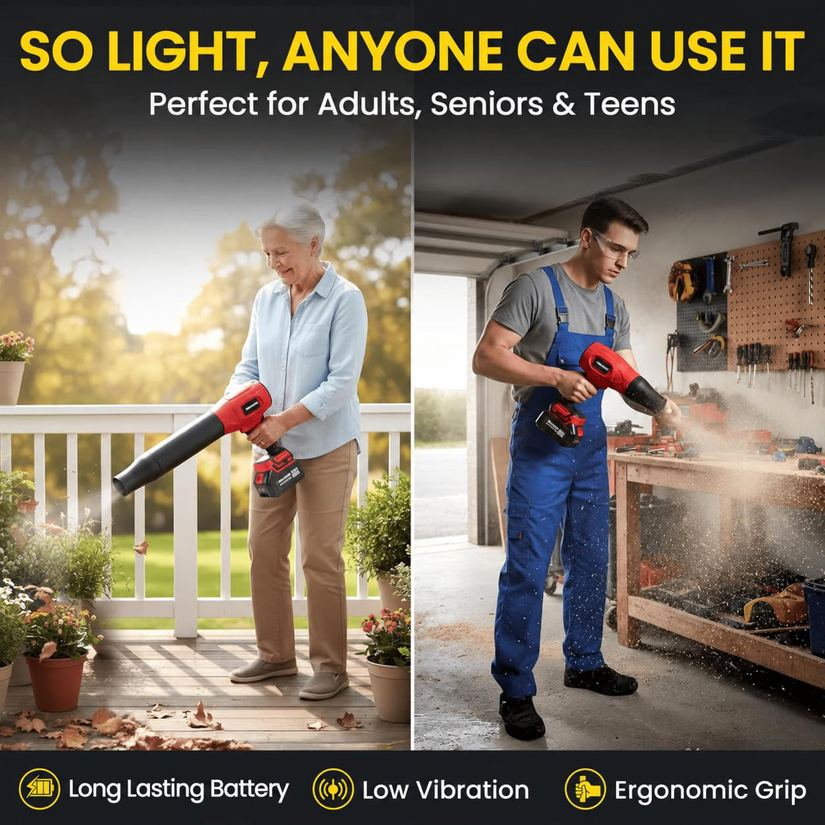 Bullseye Blower Cordless Leaf Blower, Handheld Turbo Jet with 2 Batteries, 20V 350W Electric Air Power for Patio, Garage Cleaning and Car Drying, As Seen on TV