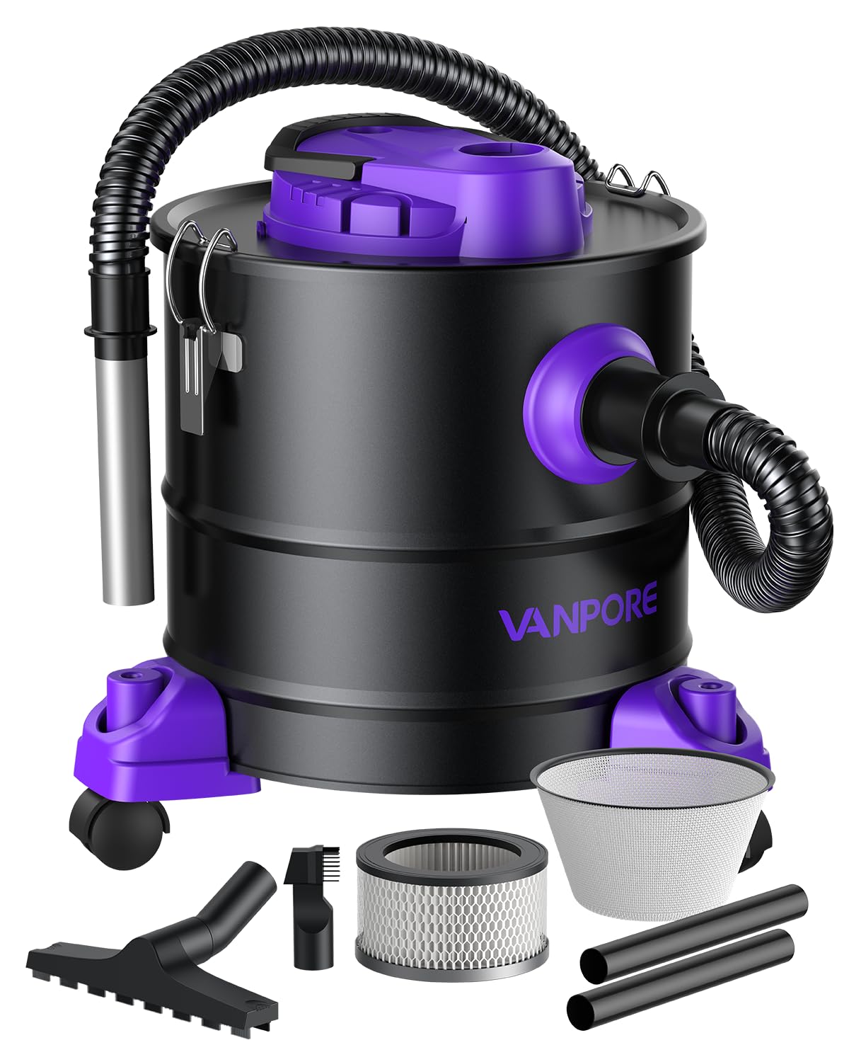 Ash Vacuum for Pellet Stoves, 5.2 Gallon, 1200W with Wheels Powerful Suction Performance, Durable Metal Construction, Easy Mobility, for Fireplaces, Pellet Grill, Wood Stove, Fire Pits