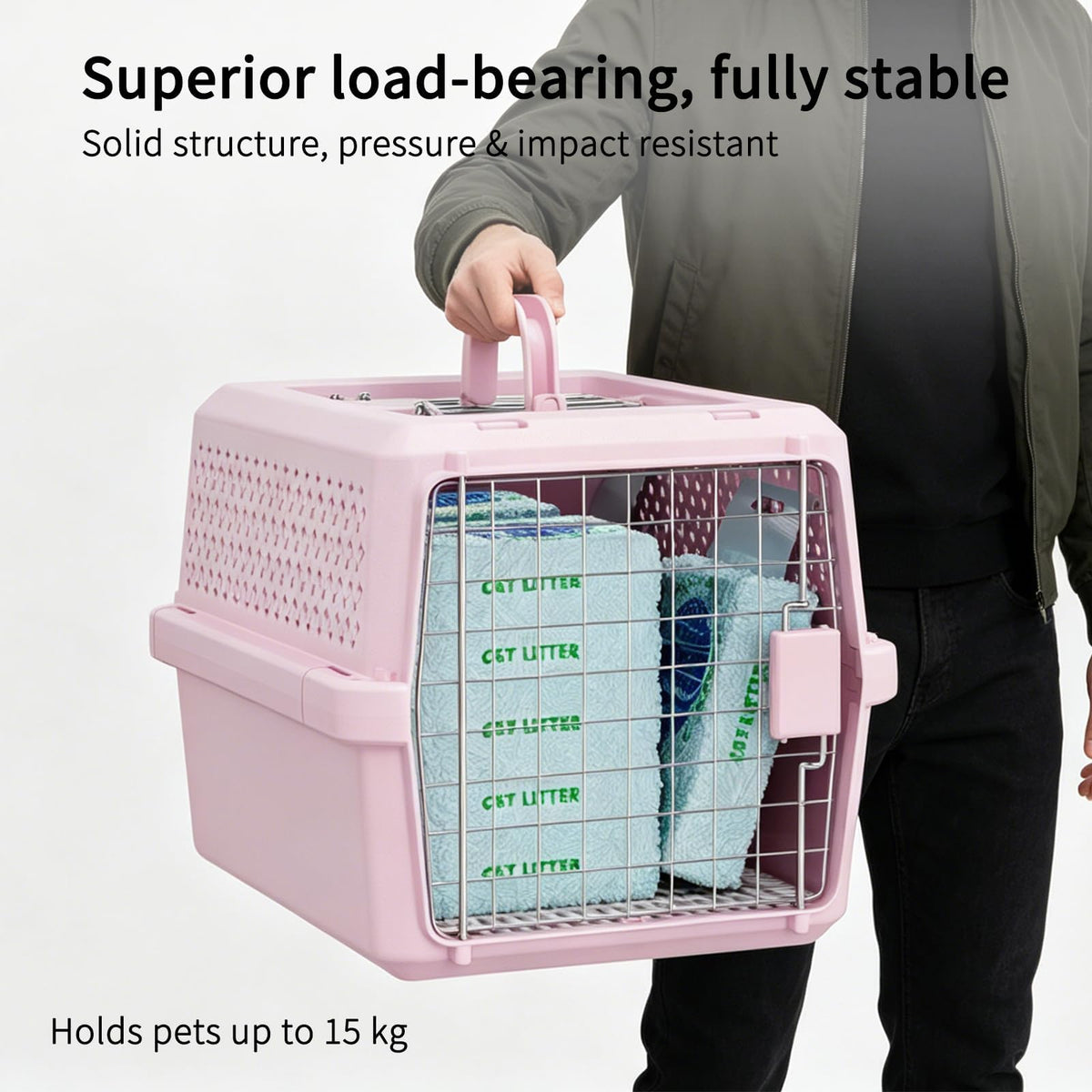 RIZZARI 22" Hard Cat Carrier: Travel Kennel for Cats & Small Dogs Strong Metal Locking Door / Ventilated Side Panels / 22" Cozy Interior / Lightweight Structure / Top Carry Handle