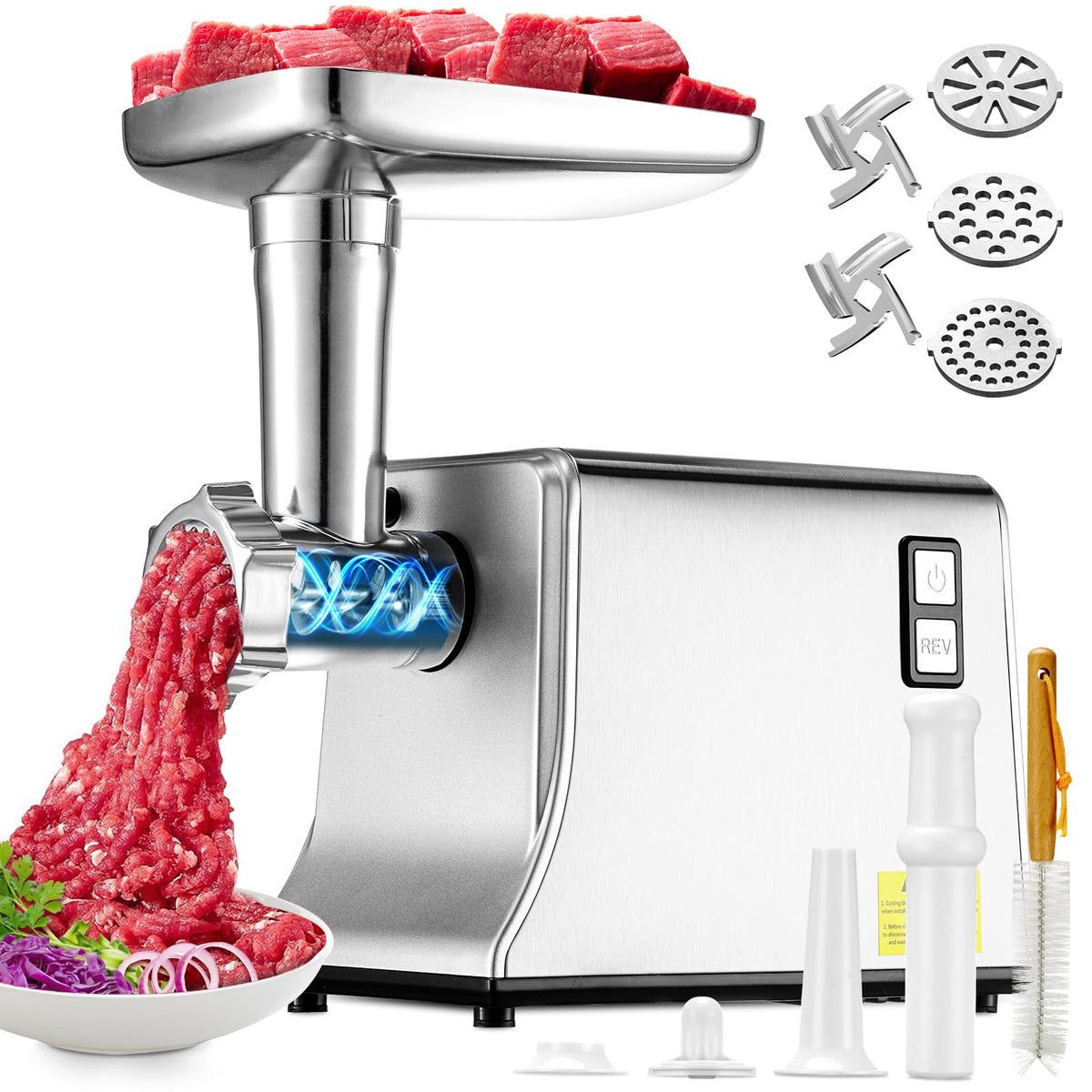 5.0 Upgrade Electric Meat Grinder,3 Second Grind,Meat Grinder for Home Use 【3500W Super Motor】【3 Sets 304 Stainless Steel Blade & Plate】Meat Grinder with Kubbe&Sausage Kit Perfect for Kubbe,Sausage