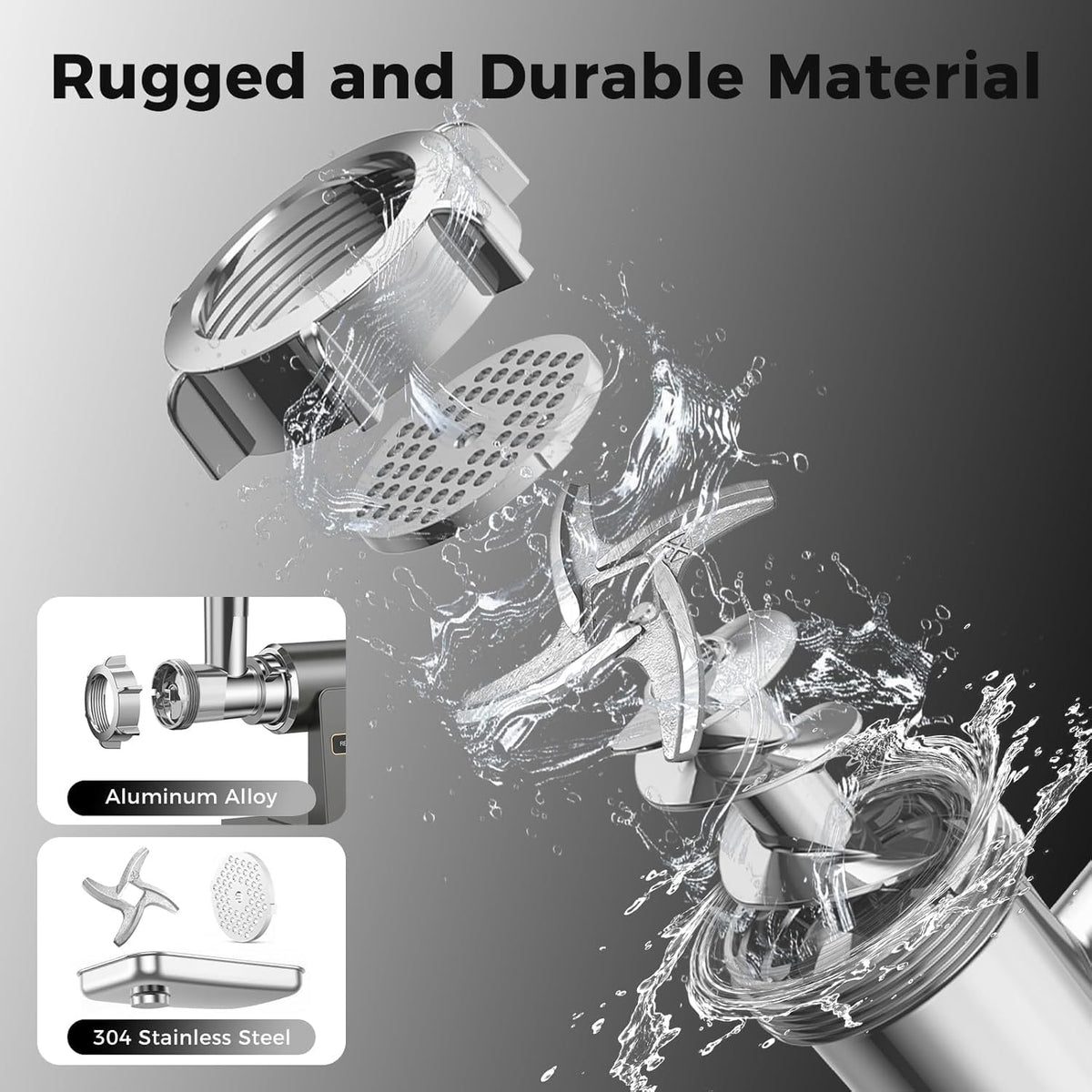 Electric Meat Grinder for Home Use, 2800W Peak Power, Heavy Duty Metal Body with Auto-Reverse, 2 Blades & 3 Grinding Plates, Sausage Stuffer & Kibbeh Kit, Easy Clean