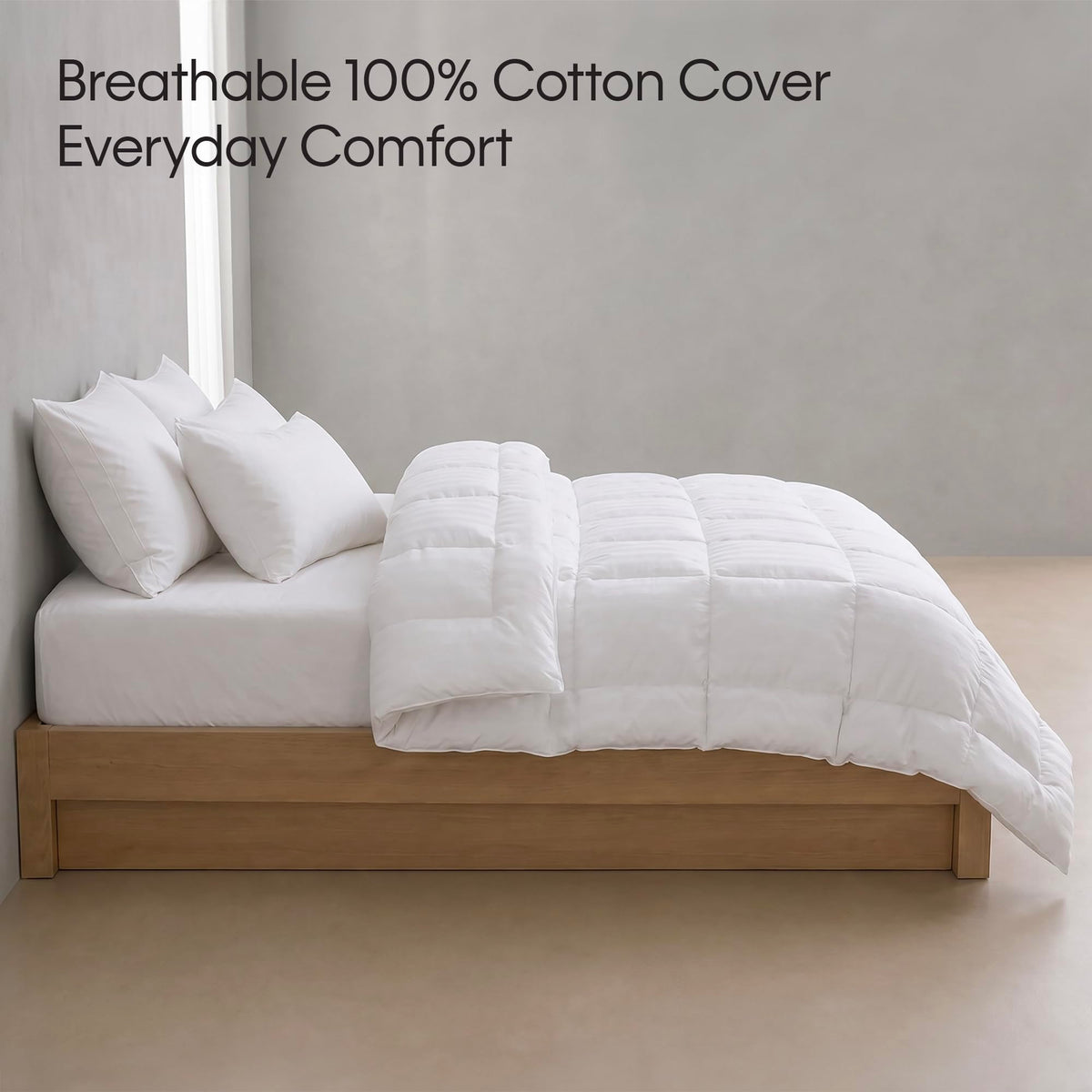 Calvin Klein Hotel Luxury King Comforter Duvet Insert Hypoallergenic Down Alternative 100% Cotton Cover All Season Medium Warmth 106 x 92 inches White Stripe