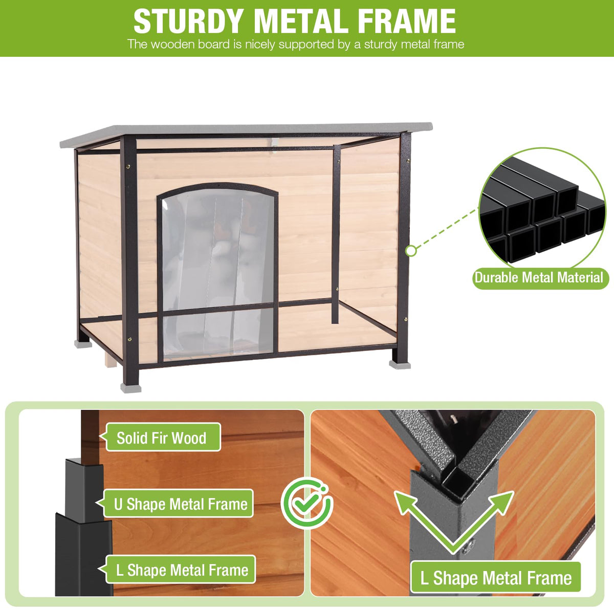 GUTINNEEN Large Outdoor Insulated Dog House Weatherproof Dog Kennel Indestructible Dog Shelter with Chew-Proof Full Metal Frame, Openable Roof for Small to Large Dog Breeds (33.5"L x 22"W x 25.2"H)