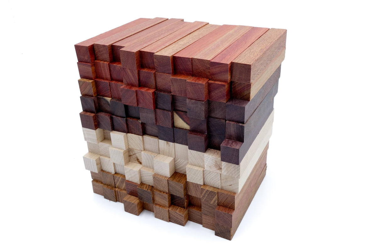 Exotic Wood Pen Blanks 100-Pack Pen Turning Supplies, DIY Pen Crafts: Bloodwood, Mexican Ebony, Jatoba, Hard Maple, 25 of Each Wood Type, 5 x 3/4 x 3/4 inches