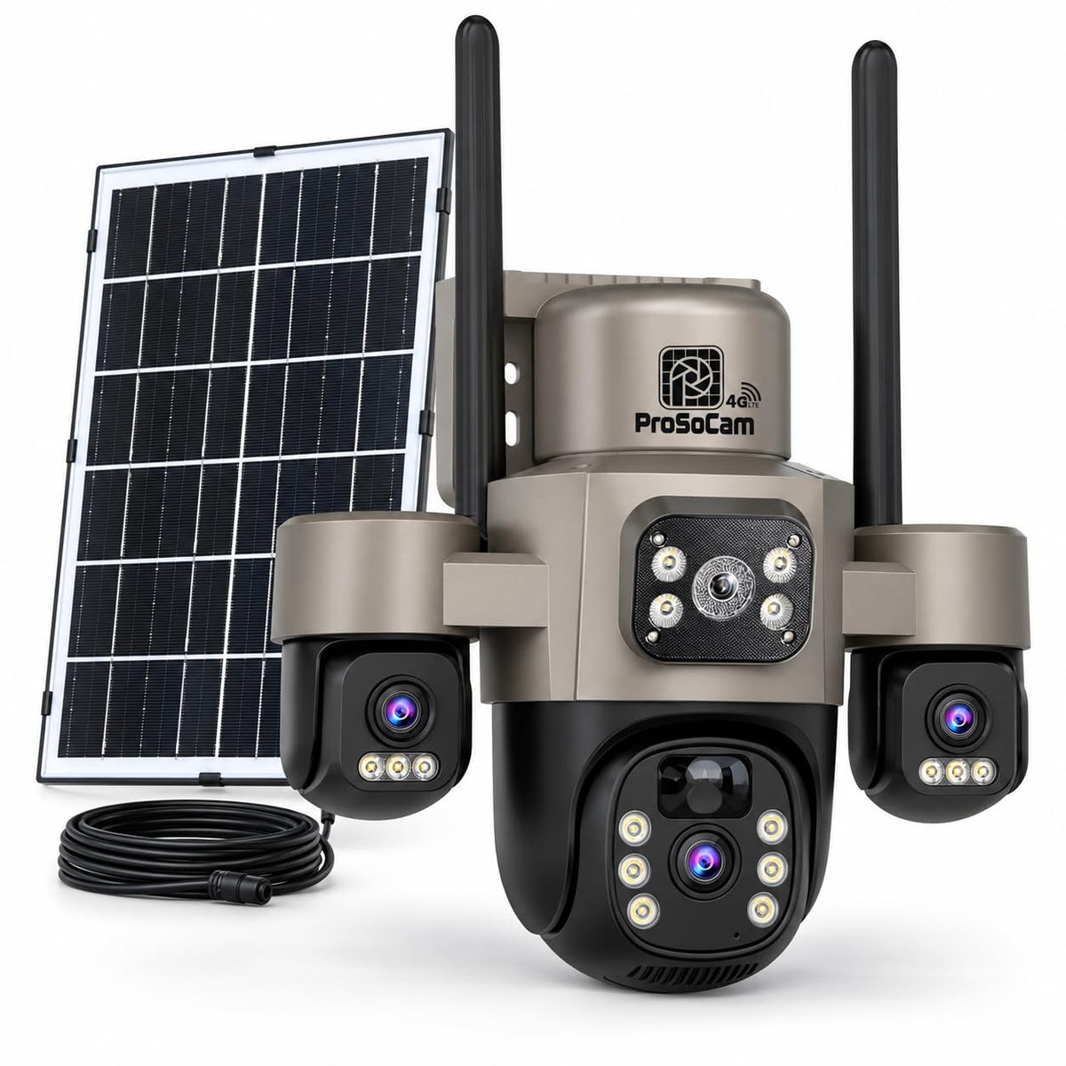 6MP HD 4G Cellular Solar Security Camera, Triple Lens, No Wi-Fi 6MP HD 4G cellular triple-lens solar camera for remote areas with no Wi-Fi; monthly data subscription required.