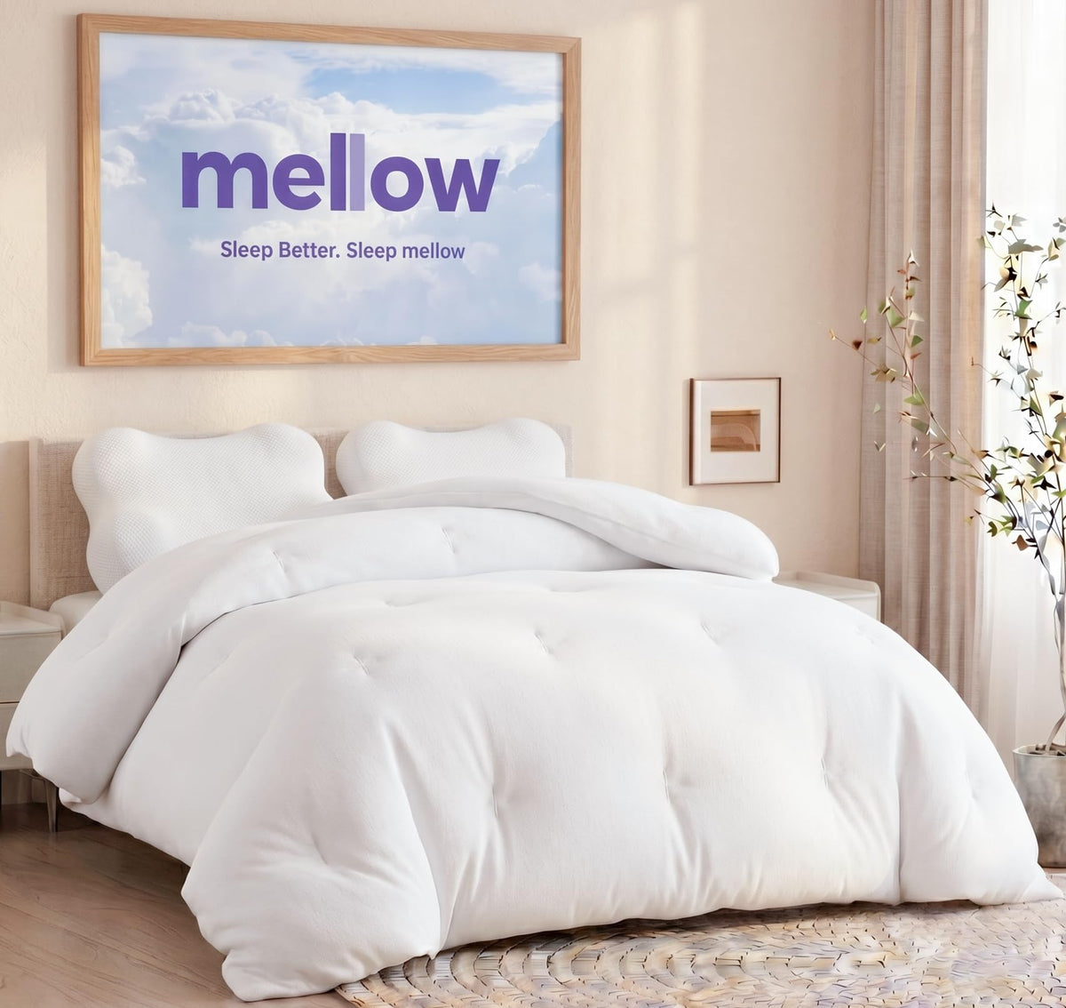Mellow Marshmellow Comforter Full/Queen, All-Season Temperature Control Extra Fluffy Double-Stuffed Down Alternative Duvet Insert, OEKO-TEX Class I Fabric and Box-Stitch, Machine Washable