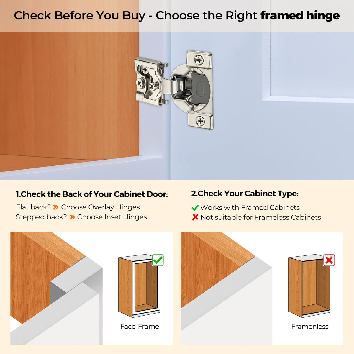 Soft Close Hinges for Kitchen Cabinet Hinges, 1/2 Inch Overlay, 60 Pack 30 Pairs, self Closing Motion, Concealed Cabinet Fit, Stainless Steel, Satin Nickel, Hidden Hinges, for Face Frame Door