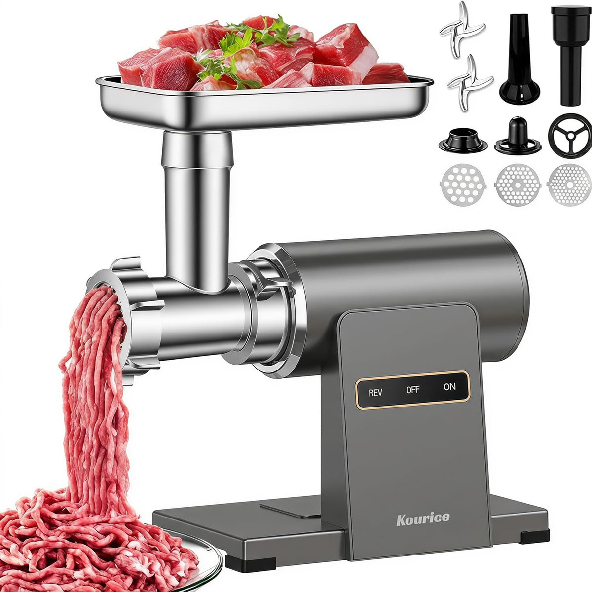Electric Meat Grinder for Home Use, 2800W Peak Power, Heavy Duty Metal Body with Auto-Reverse, 2 Blades & 3 Grinding Plates, Sausage Stuffer & Kibbeh Kit, Easy Clean
