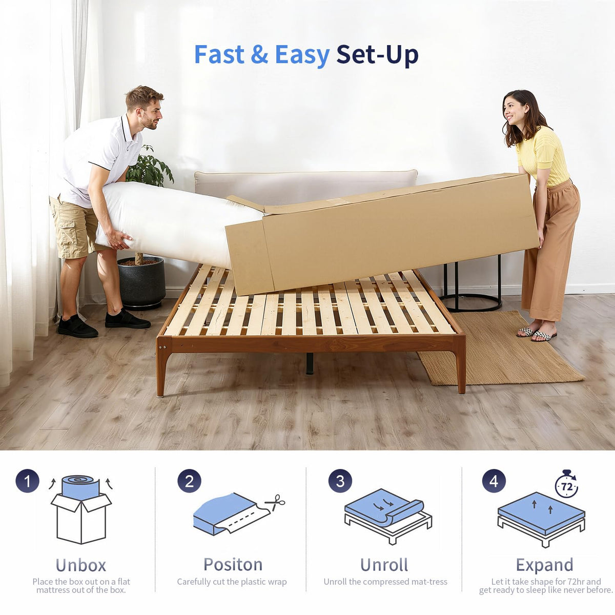FDW | 8 Inch Twin Mattress | Medium Firm | Gel Memory Foam | White Dual Construction | Pressure Relief, Cooling Foam, Removable and Washable Cover | Bed in a Box, CertiPUR-US Certified