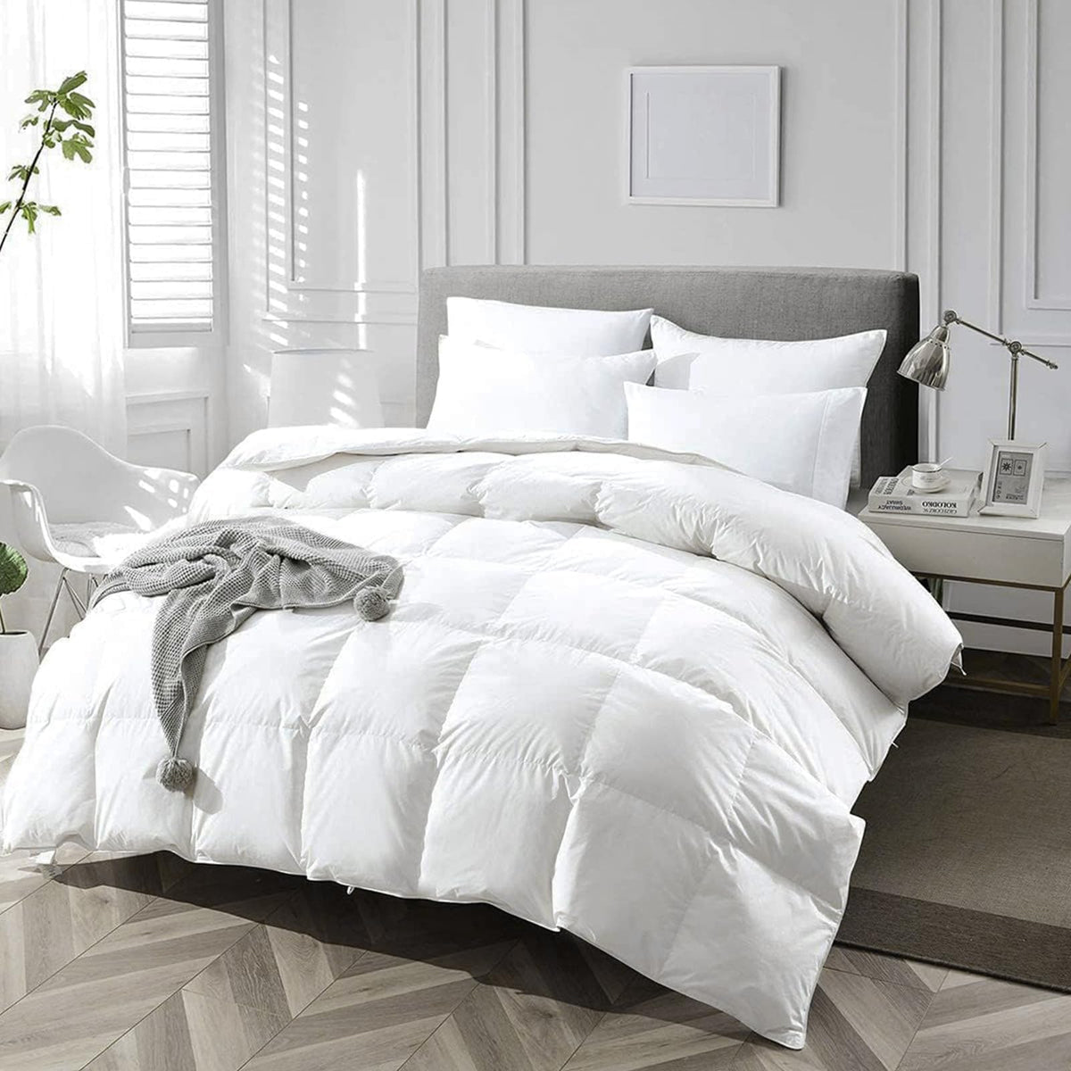 APSMILE Duvet Insert King,Fluffy Down Feather Fibers Comforter-All Season 100% Organic Cotton Cover,Machine Washable,Oeko-Tex Certified Hypoallergenic,Luxury Hotel Bed Quilt,Medium Warm Blanket,White
