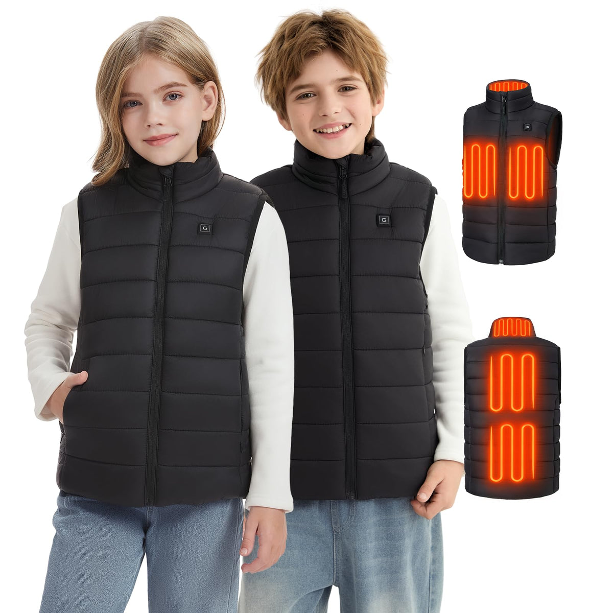 Glaais Kids Heated Vest with 7.4V 12000mAh Battery Pack Included, Warmer Youth Electric Heating Vest for Boys & Girls