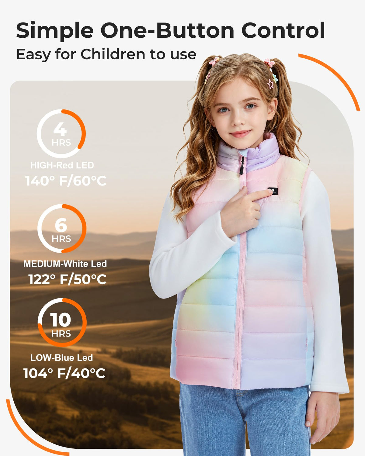 Glaais Kids Heated Vest with 7.4V 12000mAh Battery Pack Included, Electric Heating Vest for Girls