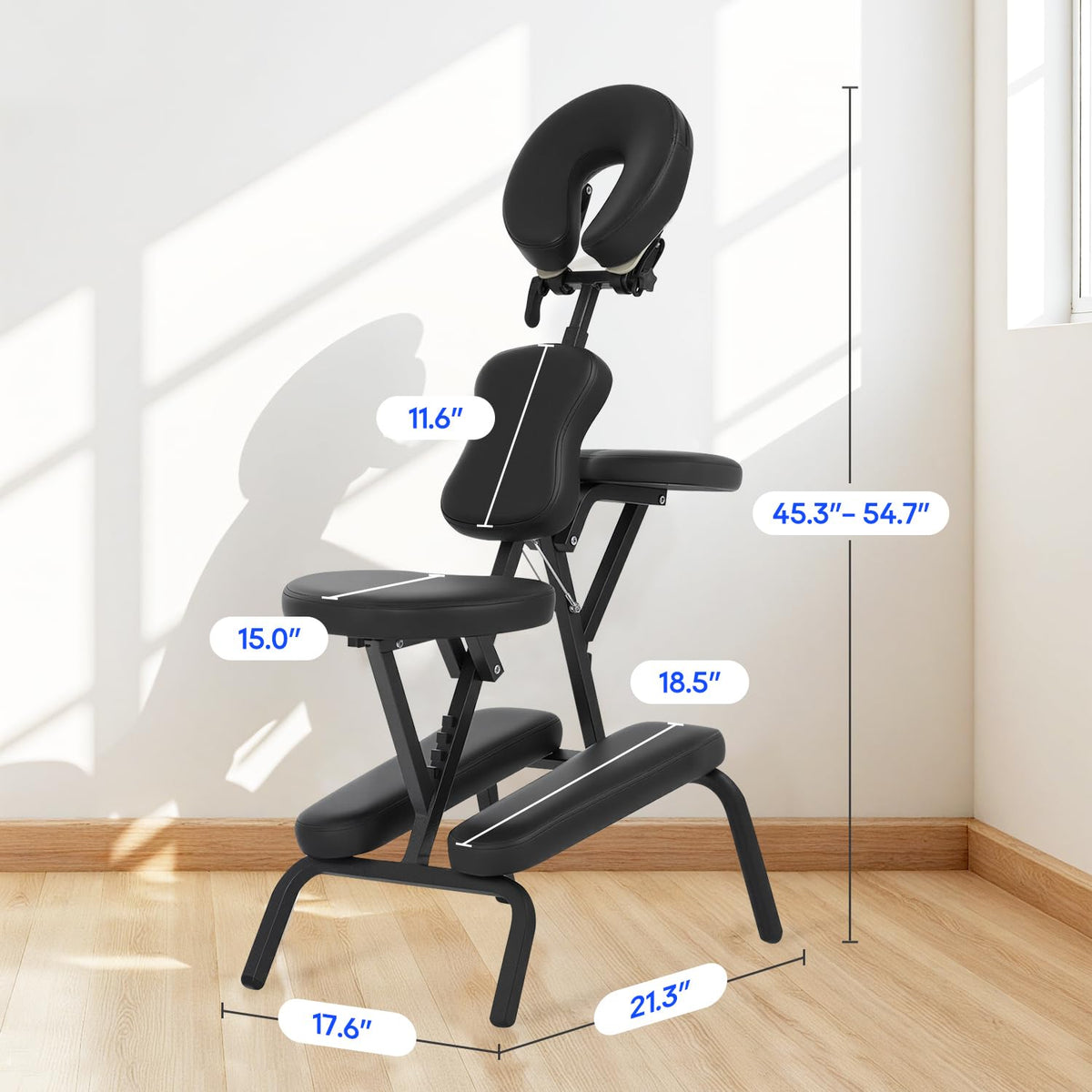 BestMassage | Portable Massage Chair | Dark Black | Folding Tattoo Chair Adjustable Headrest & Height, Carry Bag | Metal Frame & High Density Foam | Easy to Carry | For Salons, Spas, Tattoo Studios
