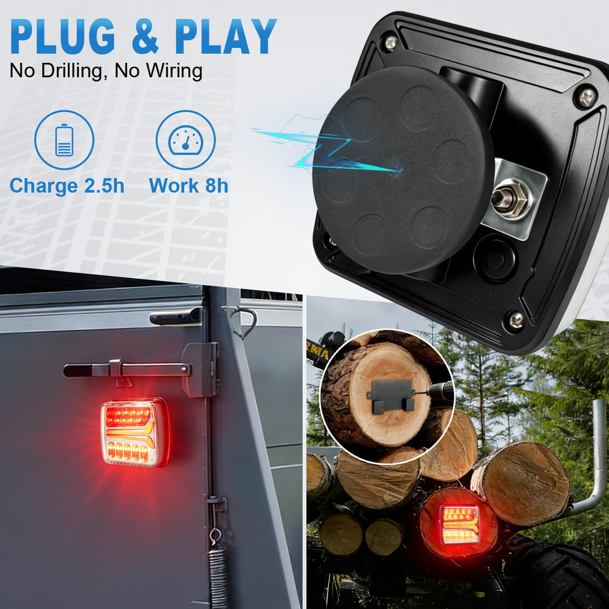 NeaLia CD033 Magnetic Wireless Trailer Lights, LED Tow Light Kit Rechargeable, IP67 Waterproof, Brake/Turn/Running Signal for Truck, RV, Camper, Boat, Caravan