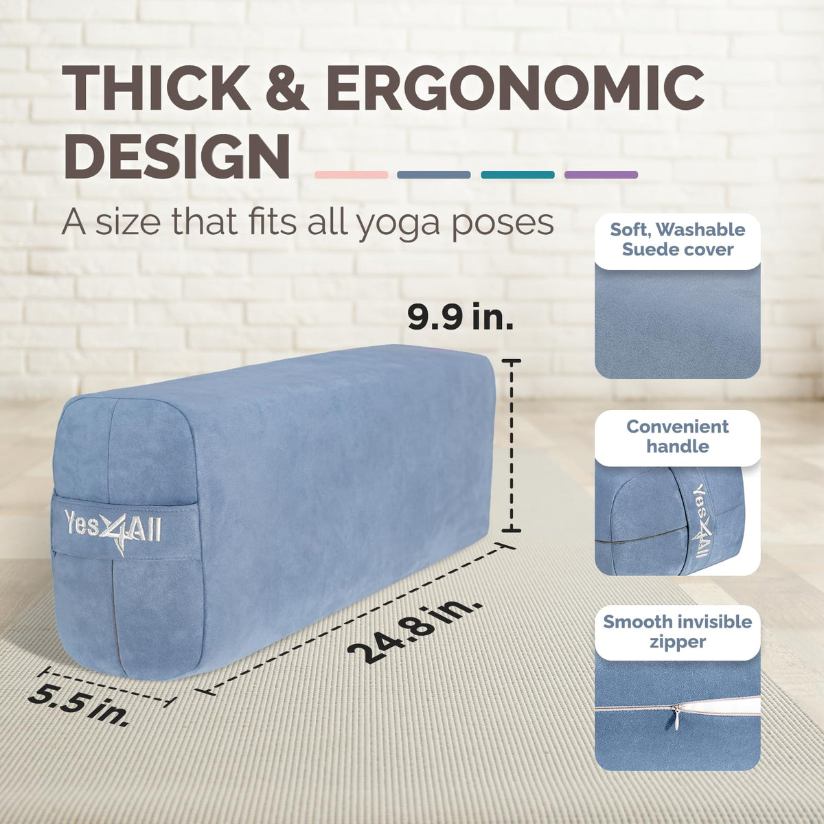 Yes4All Triple-Layer Sponge Yoga Bolster Pillow for Restorative Yoga & Meditation - Versatile Yoga Support Pillow, Balance & Poses Modification